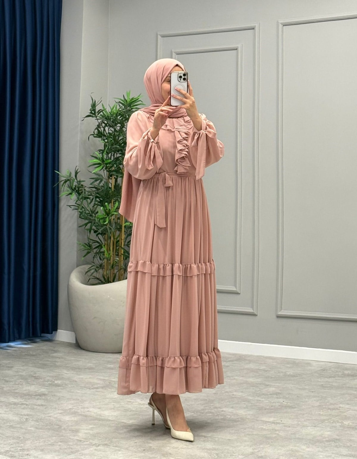 Monisa Şifon Elbise -Pembe