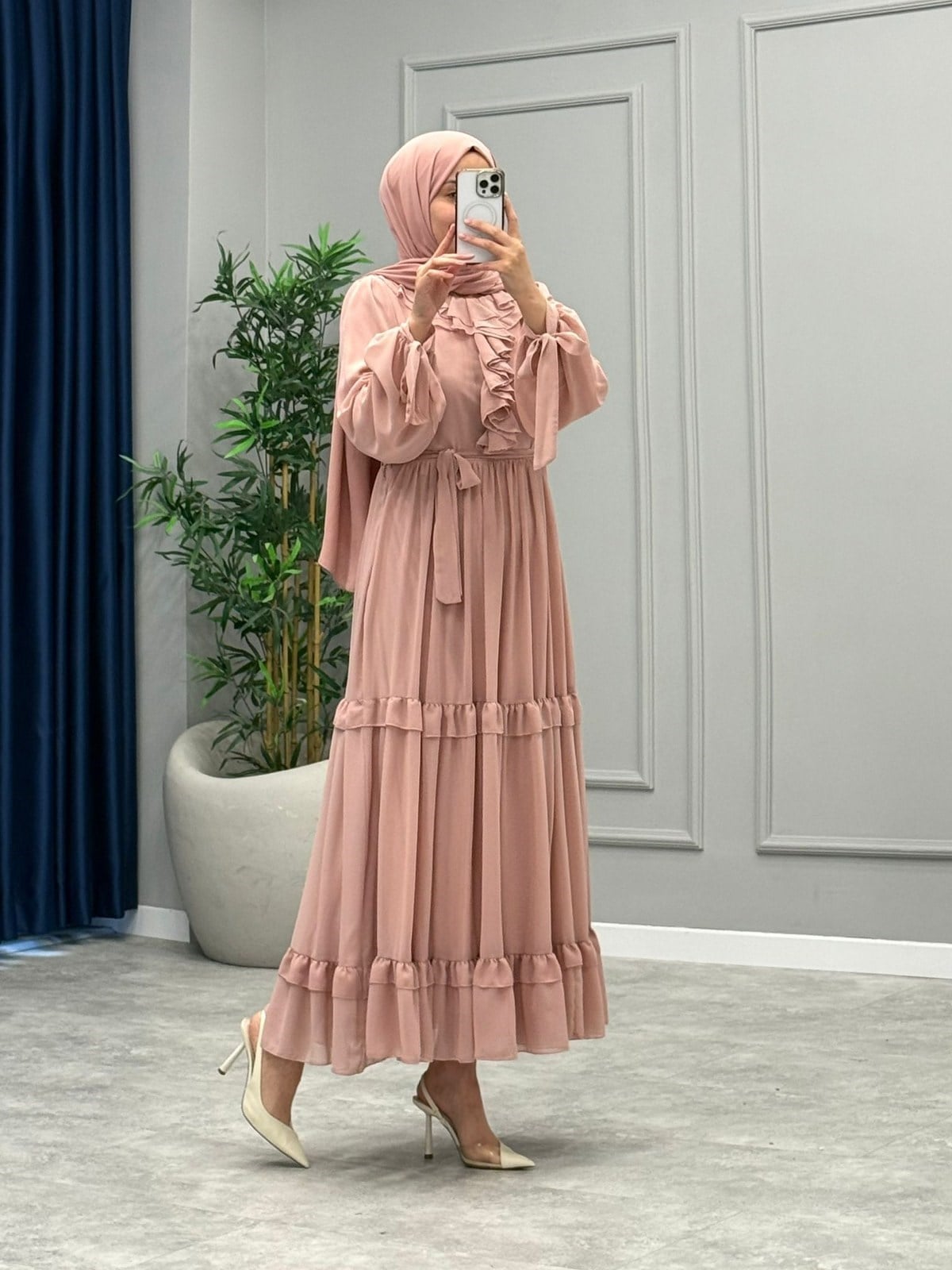 Monisa Şifon Elbise -Pembe