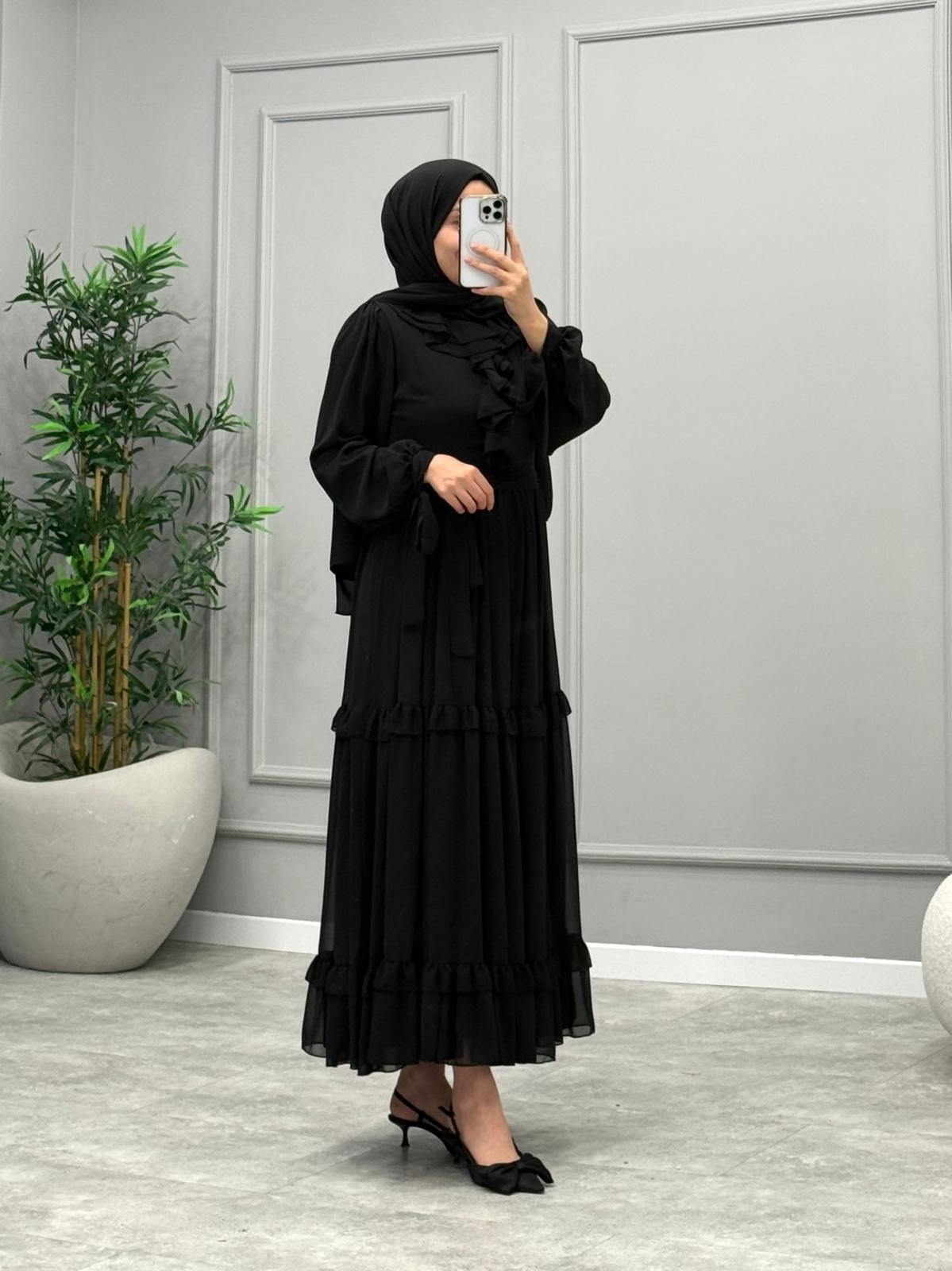 Monisa Şifon Elbise -Siyah