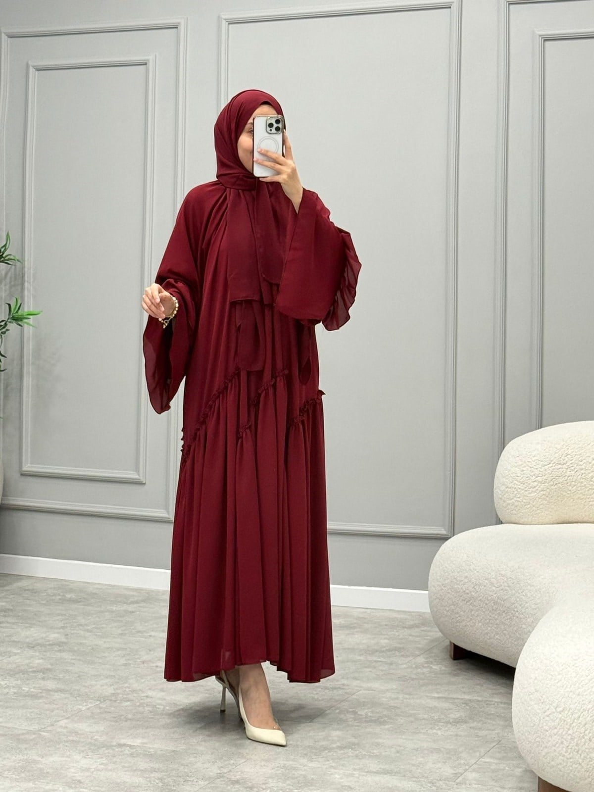 Morena Şifon Elbise -Bordo