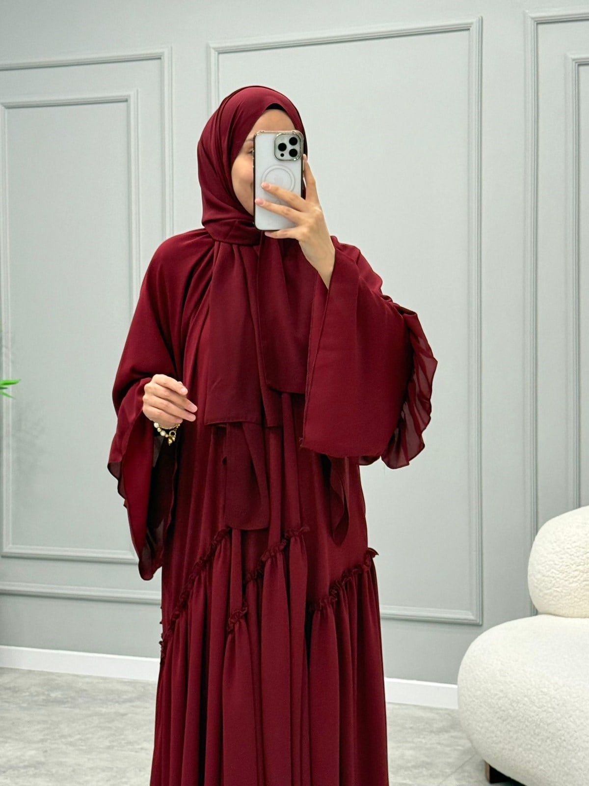 Morena Şifon Elbise -Bordo