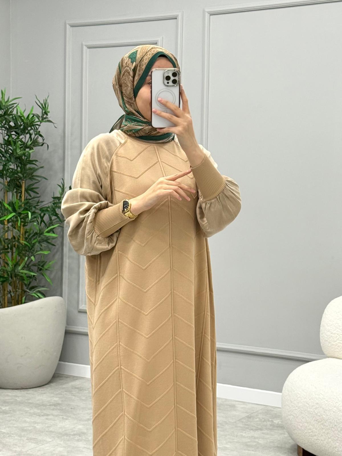 Nevla Merserize Elbise -Camel