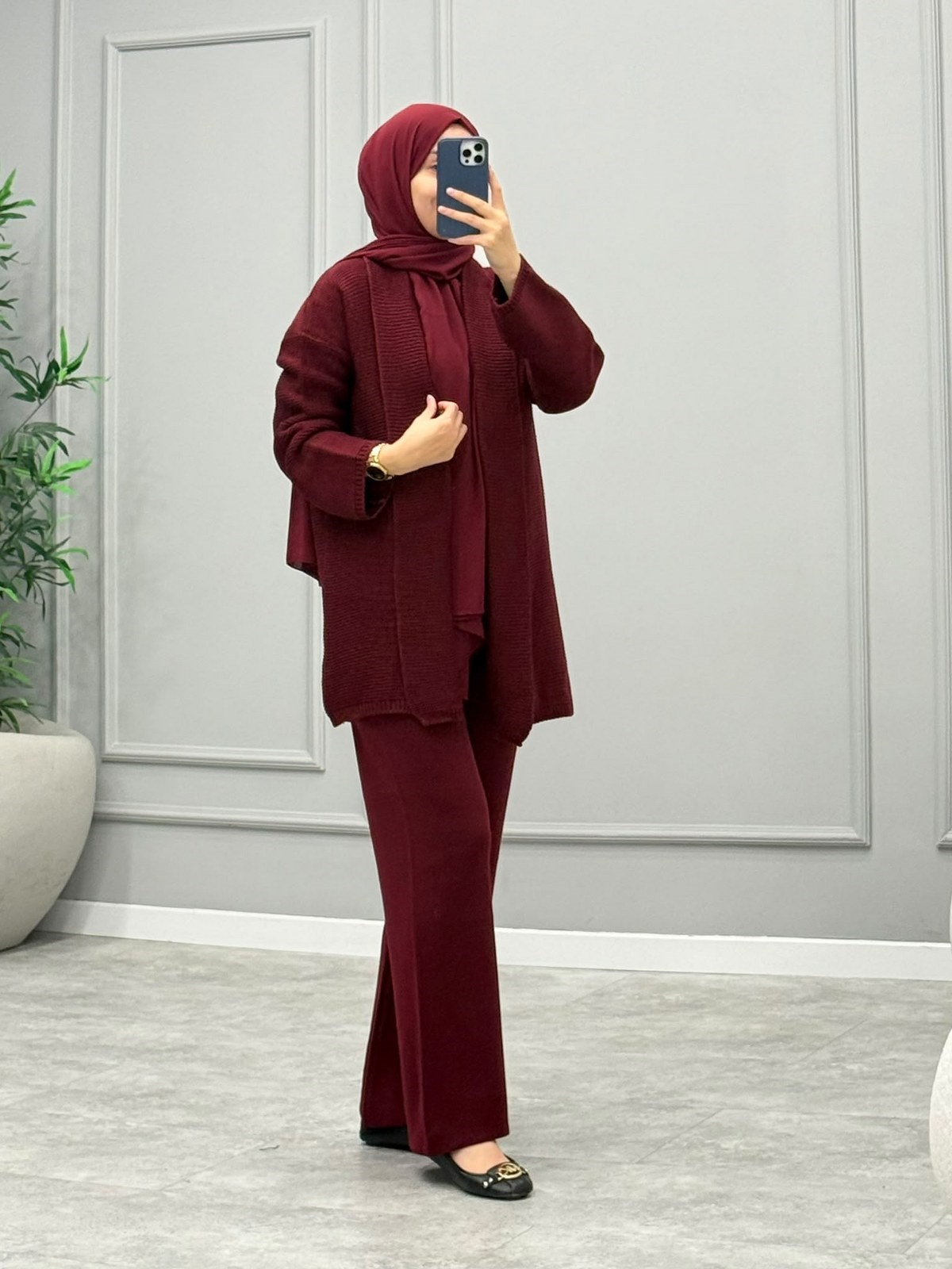 Niola Pantolonlu Takım -Bordo