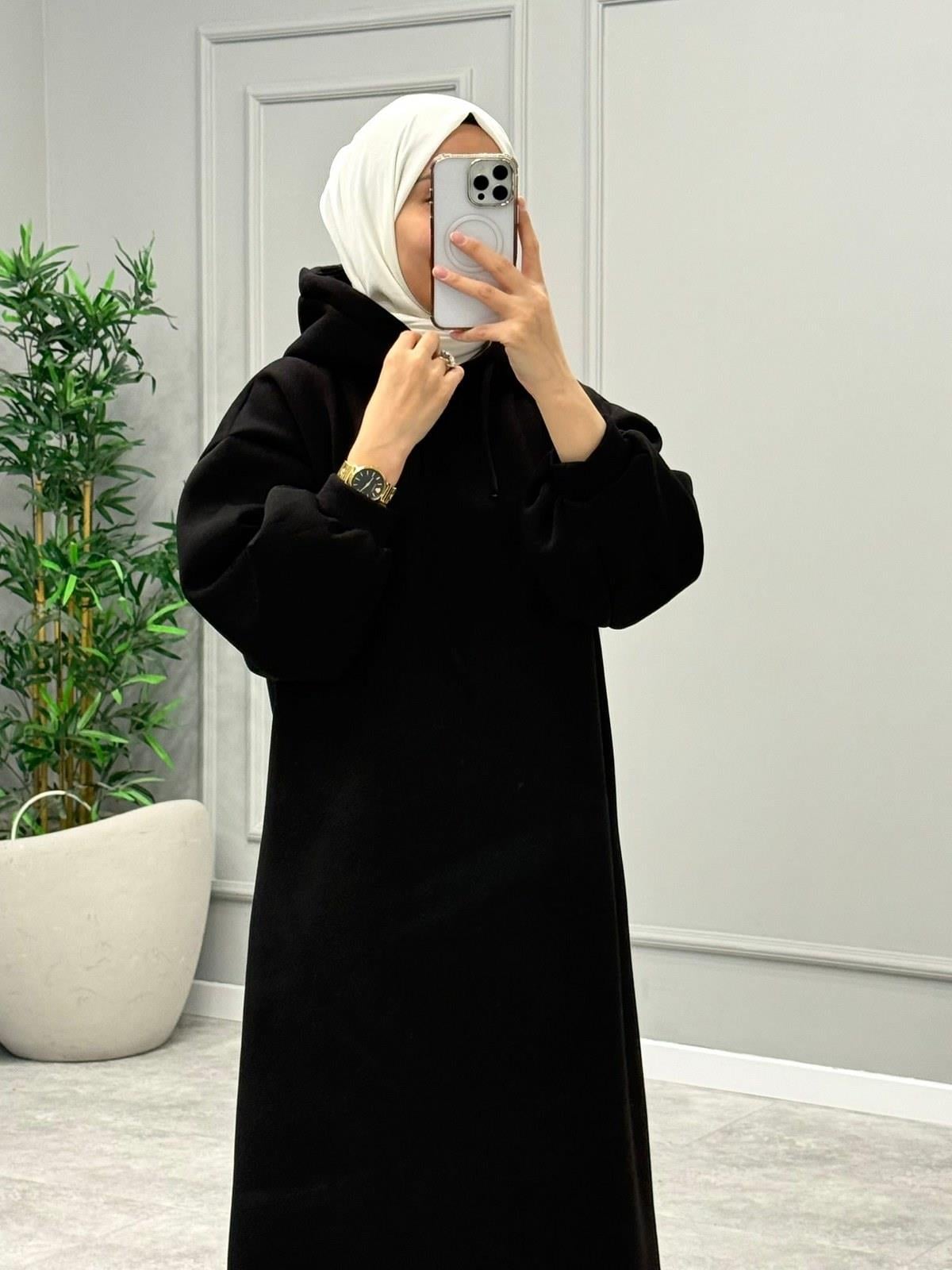 Oversize Şardonlu Elbise -Siyah