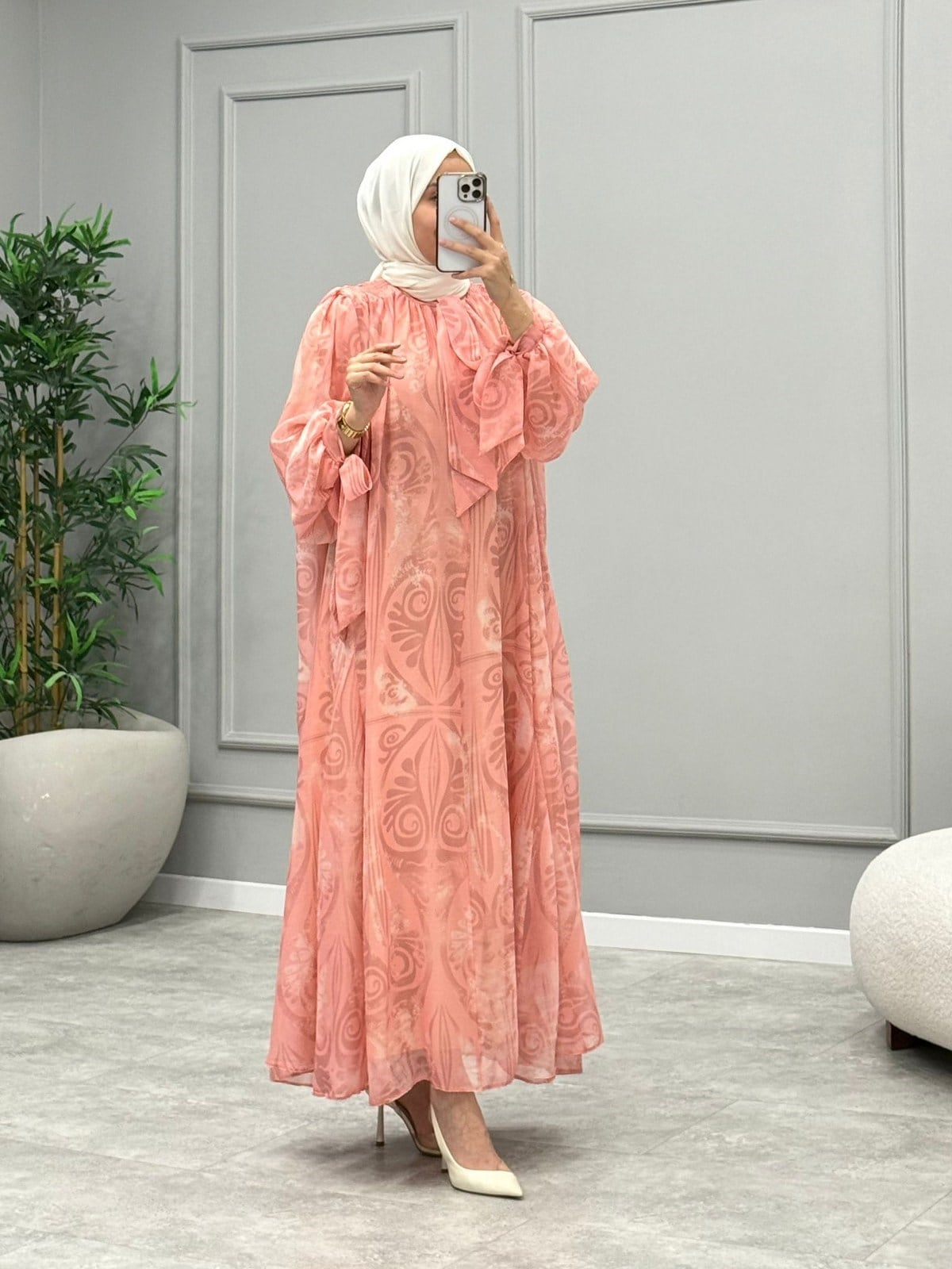 Royal Bağlamalı Şifon Elbise -Pembe