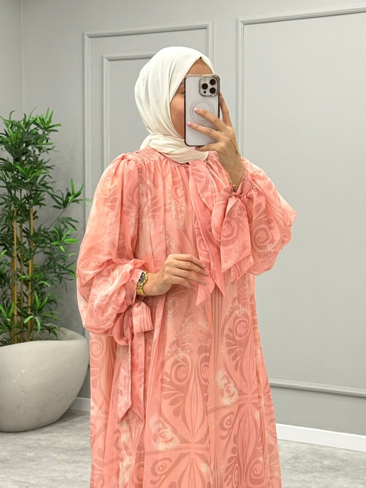 Royal Bağlamalı Şifon Elbise -Pembe