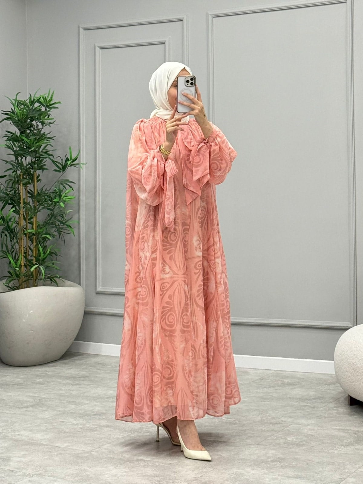 Royal Bağlamalı Şifon Elbise -Pembe