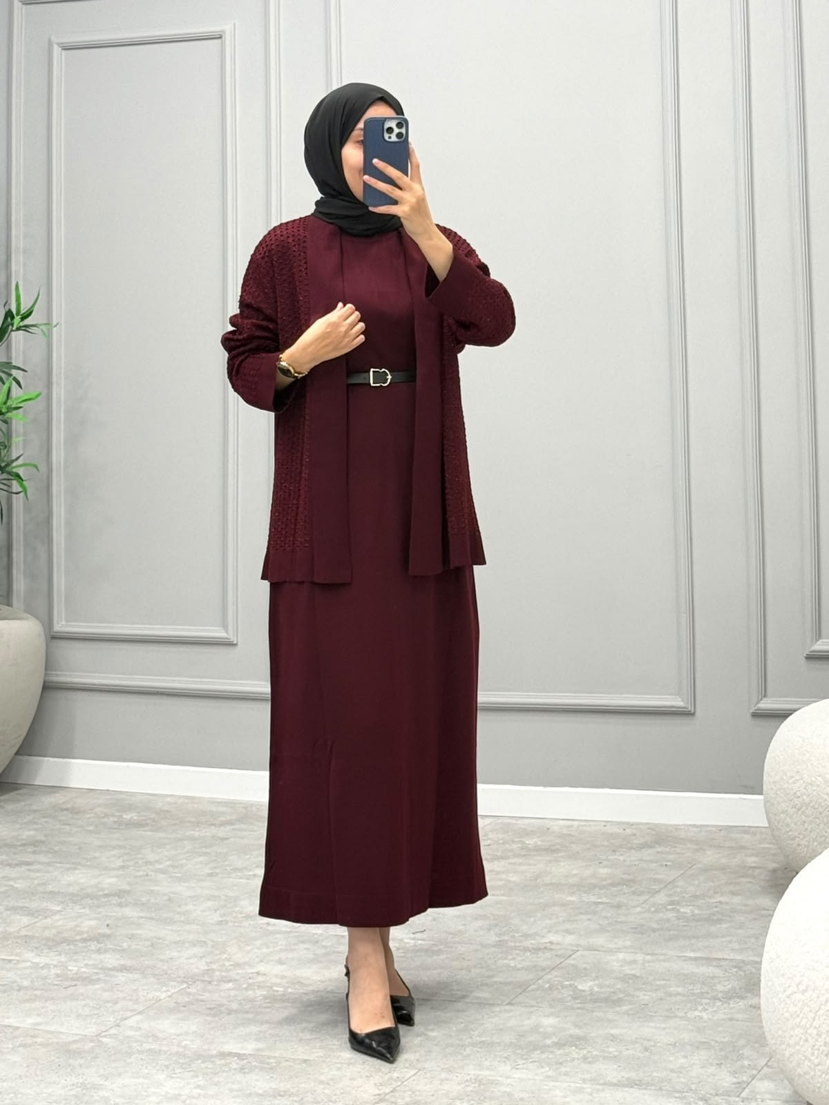 Simli Hırkalı Takım -Bordo