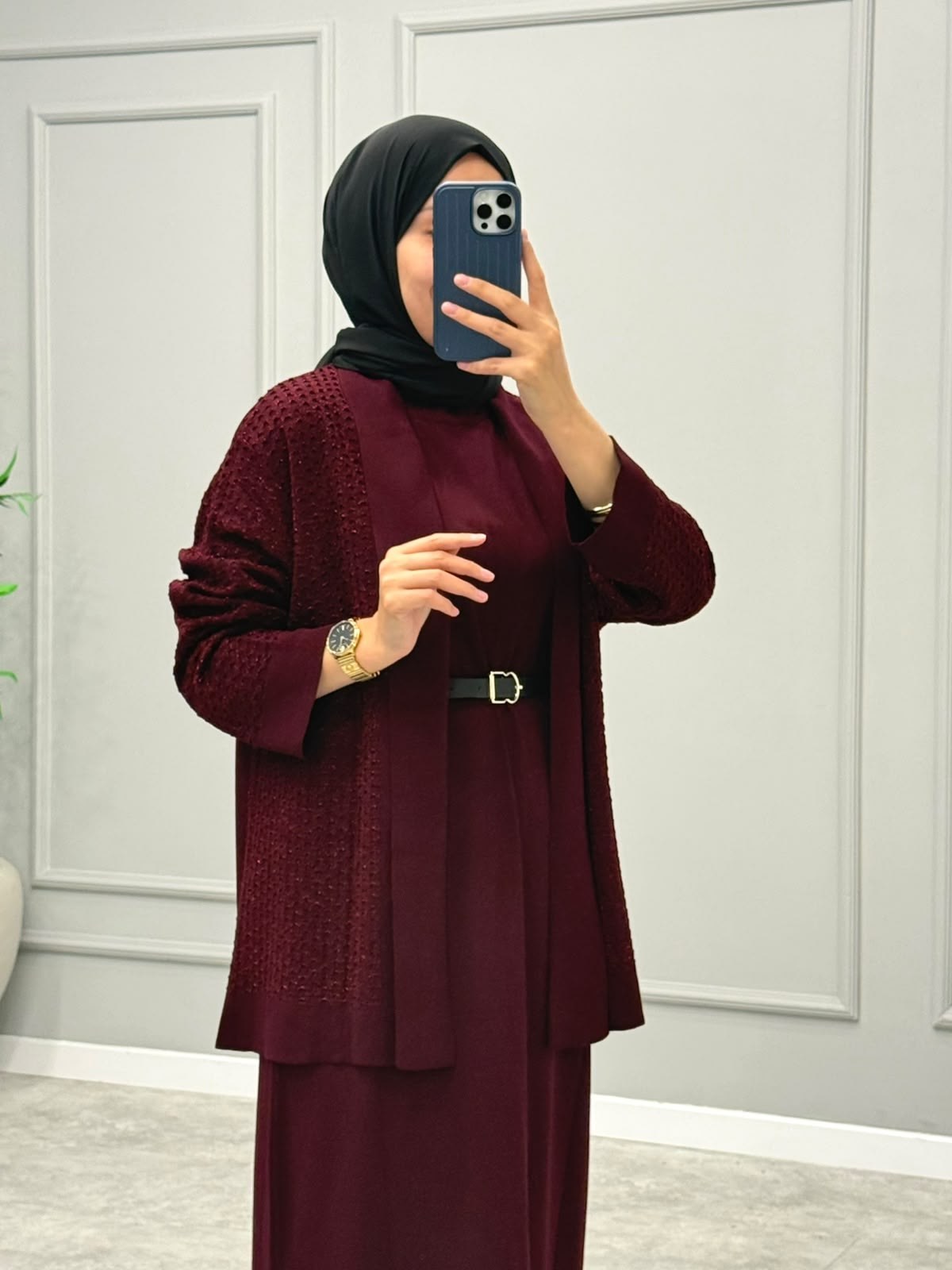 Simli Hırkalı Takım -Bordo