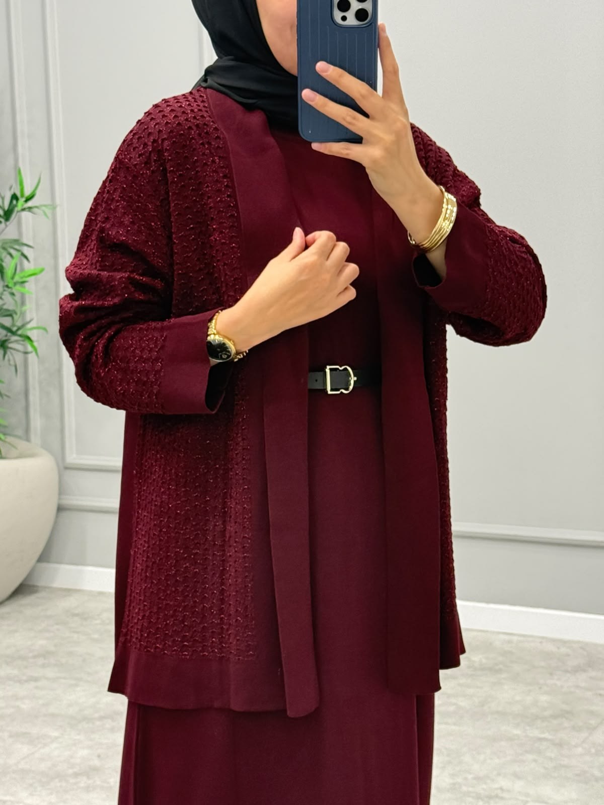 Simli Hırkalı Takım -Bordo