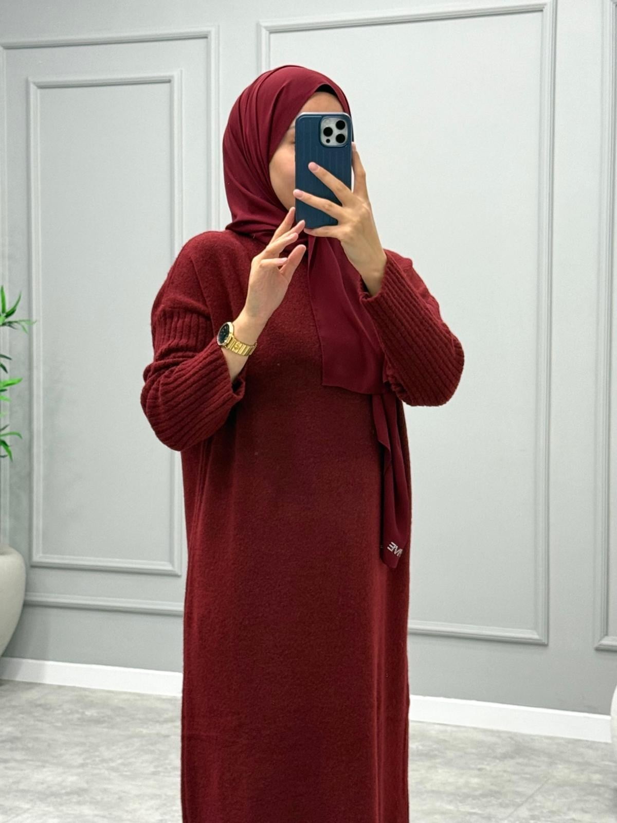 Yumoş Merserize Elbise -Bordo