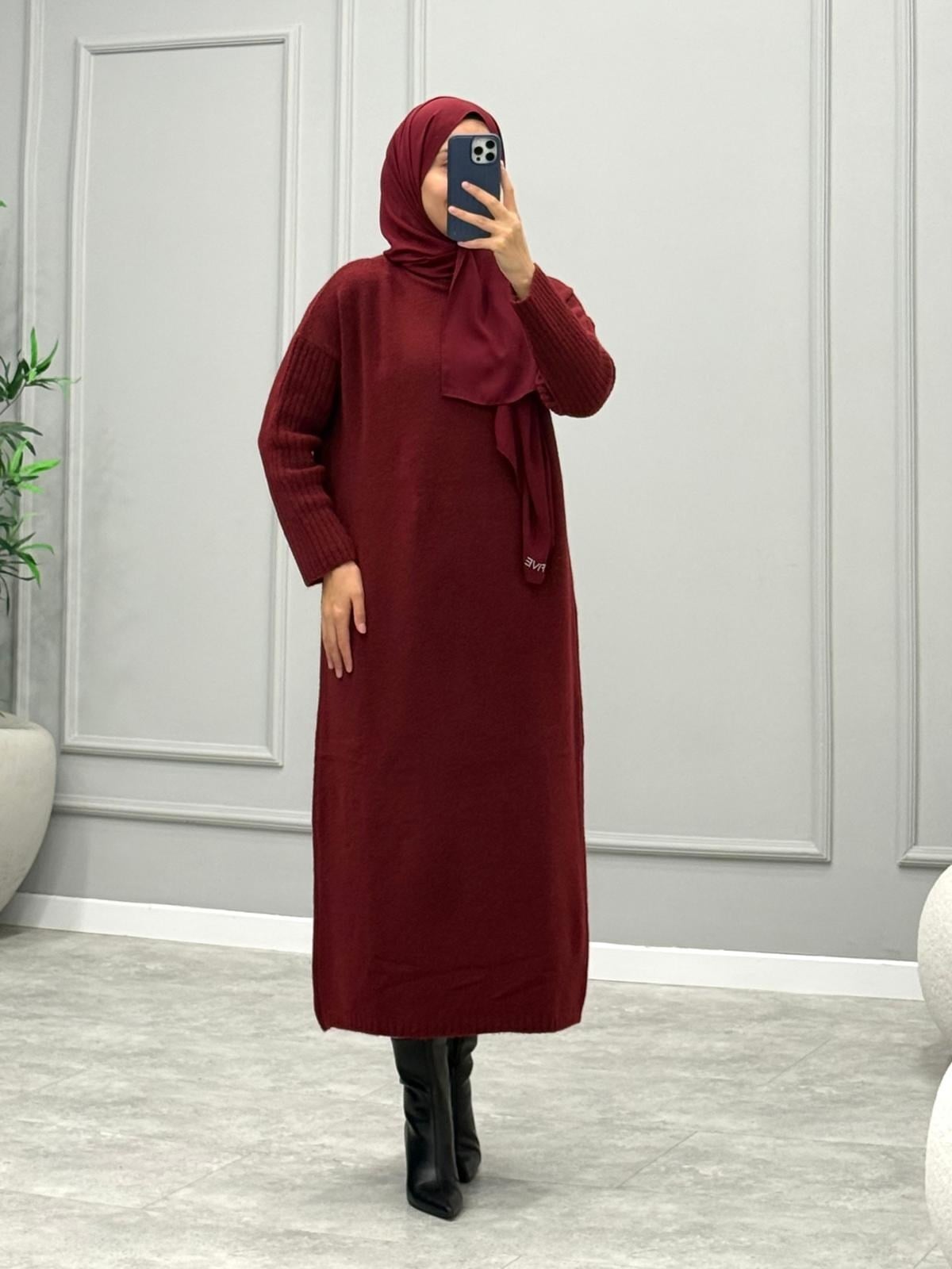 Yumoş Merserize Elbise -Bordo