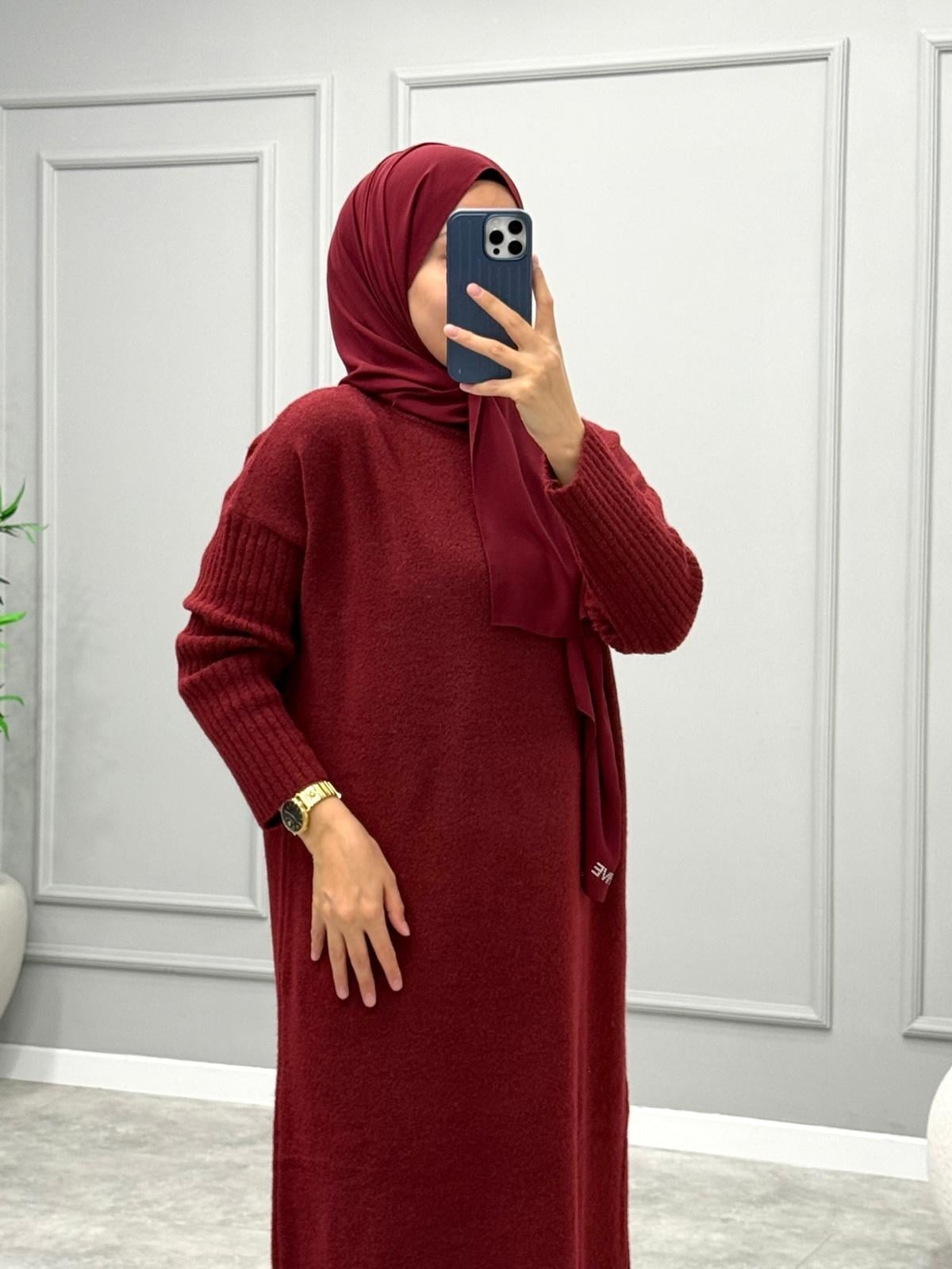 Yumoş Merserize Elbise -Bordo