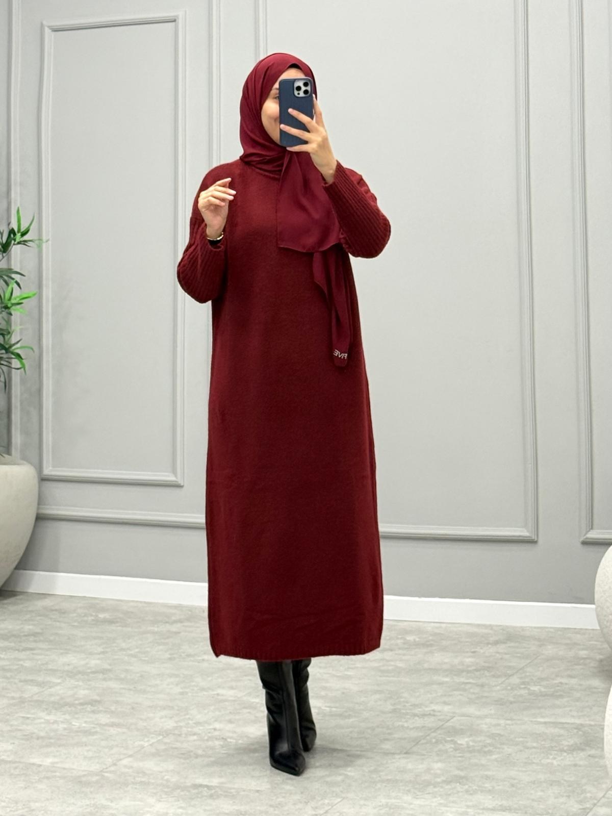 Yumoş Merserize Elbise -Bordo