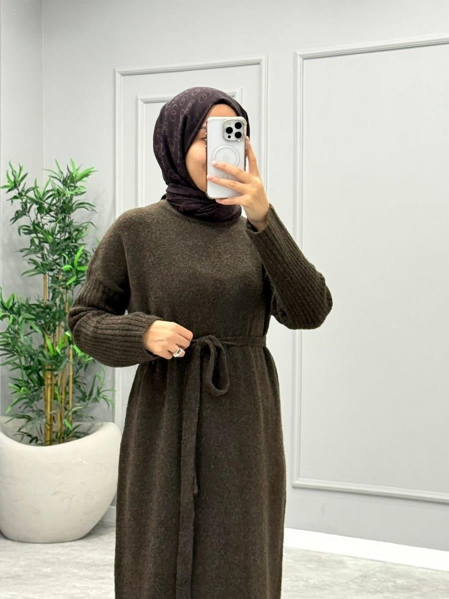 Yumoş Triko Elbise -Acı Kahve