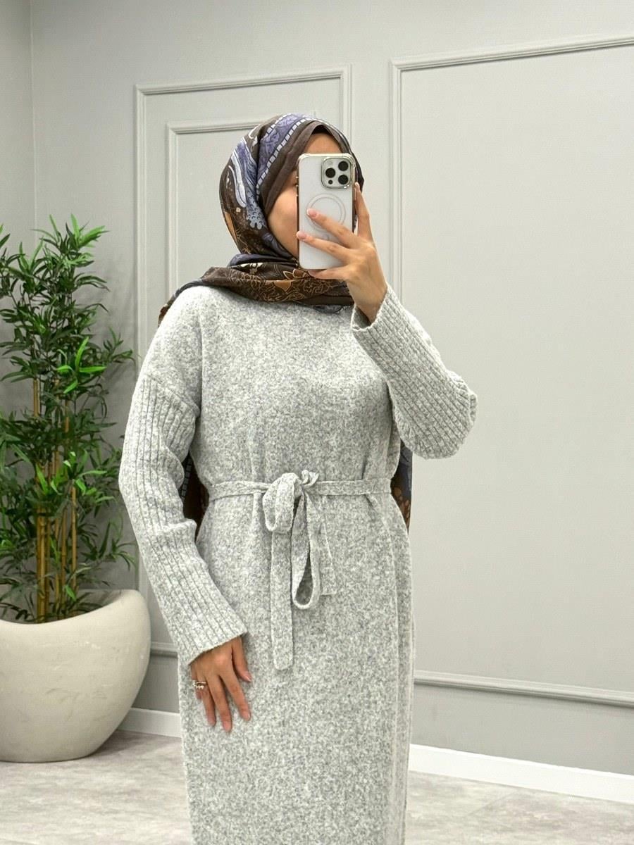 Yumoş Triko Elbise -Gri