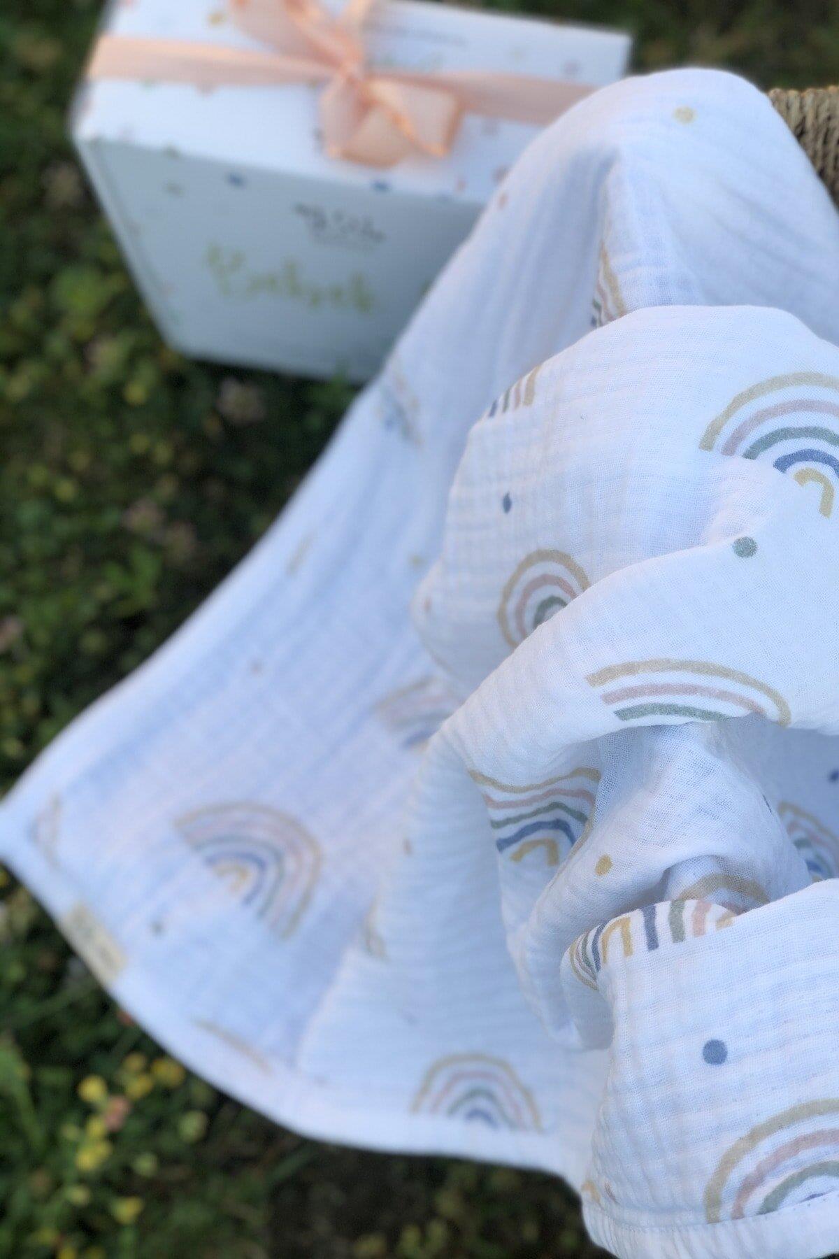 Asu Baby&Kids  Pastel Rainbow Organik 4 Kat  Müslin Battaniye