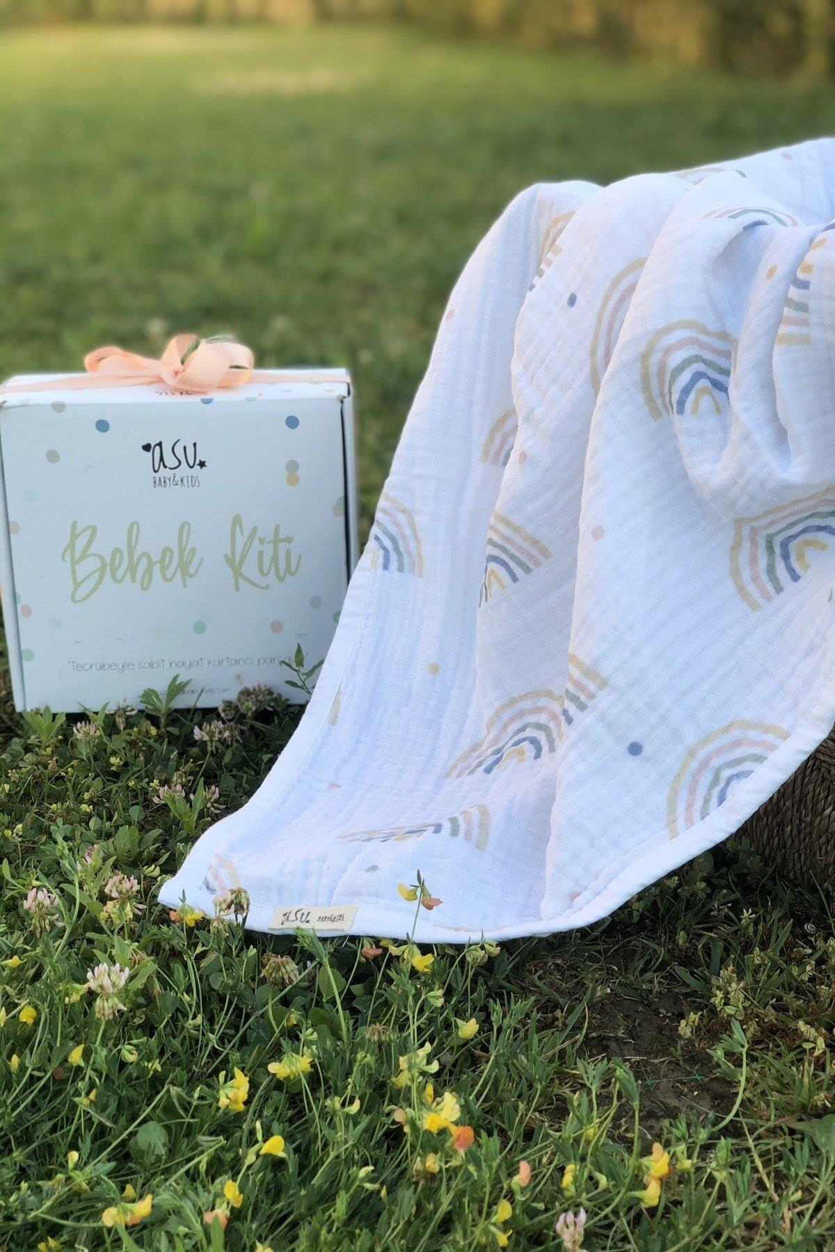 Asu Baby&Kids  Pastel Rainbow Organik 4 Kat  Müslin Battaniye