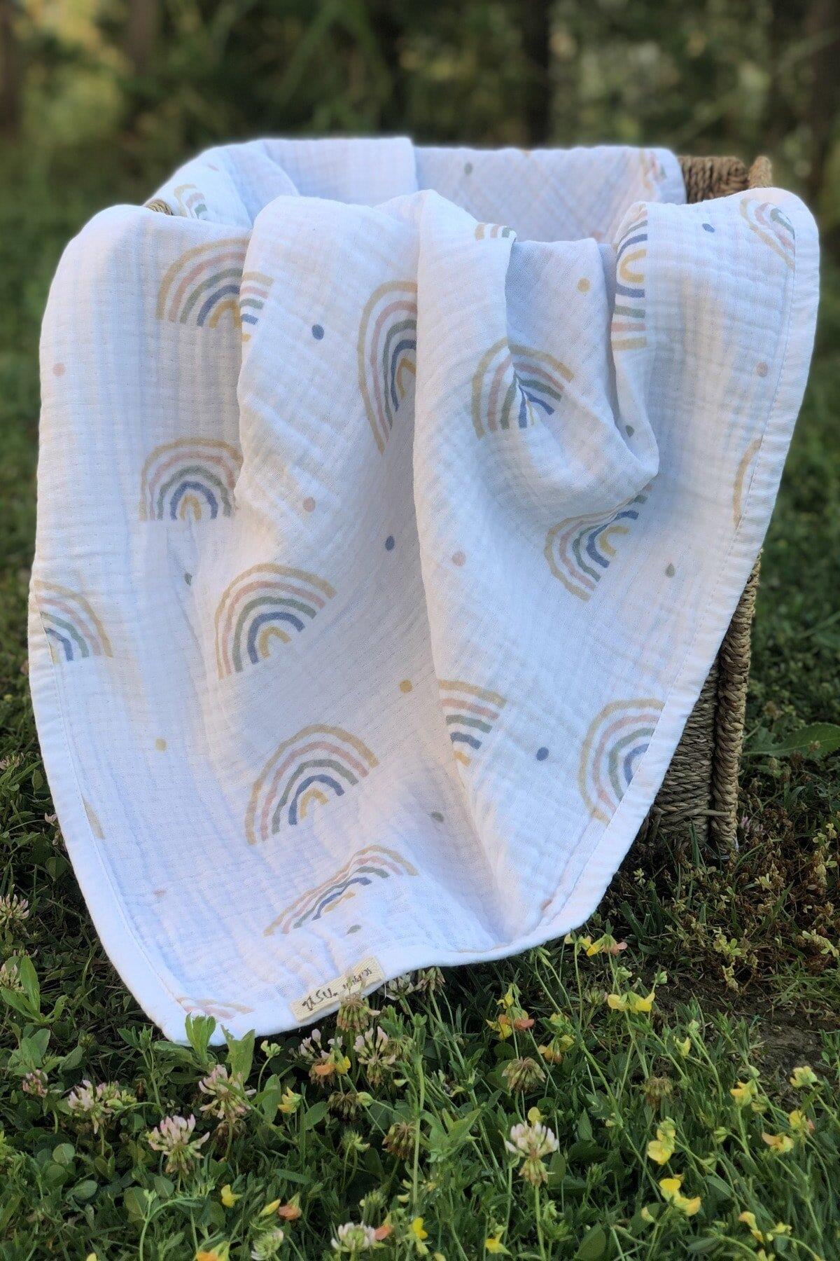 Asu Baby&Kids  Pastel Rainbow Organik 4 Kat  Müslin Battaniye