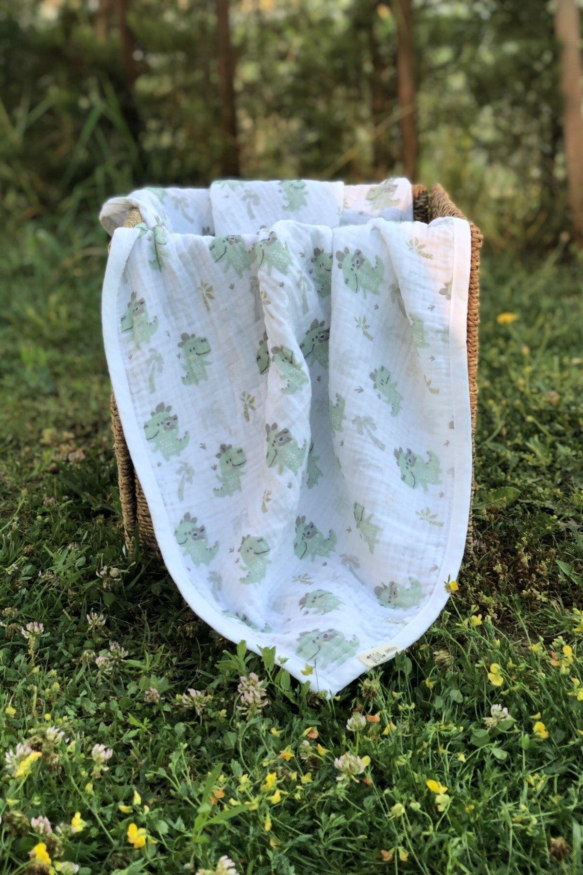 Asu Baby&Kids  Traveller Dino Organik 4 Kat  Müslin Battaniye