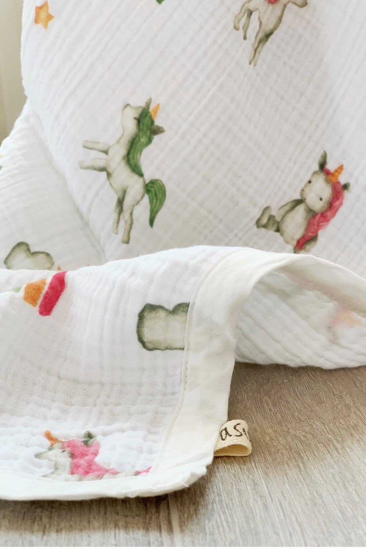 Asu Baby&Kids  Unicorn Organik 4 Kat  Müslin Battaniye