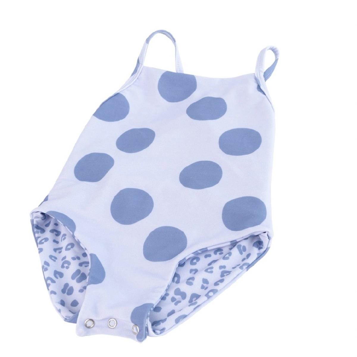 Çift Taraflı Alttan Çıtçıtlı Kız Çocuk Mayo Lila Leopar