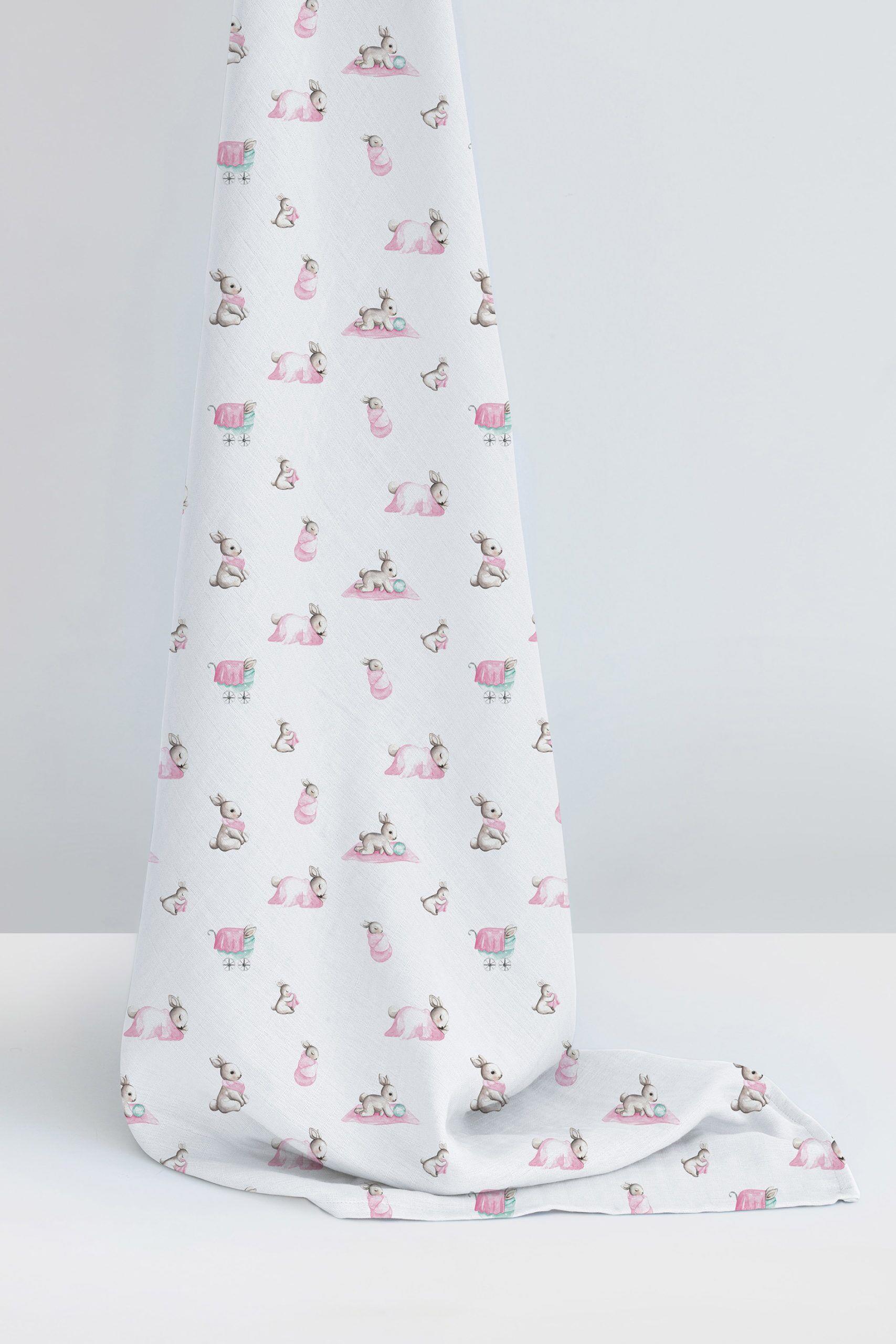 Deux Lapins Bébé Lapin Rose Müslin Bebek Örtüsü