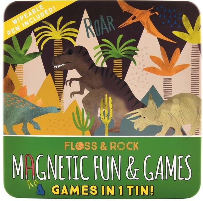 FLOSS & ROCK Mıknatıslı Kutu Oyunları-4'ü 1 Arada/Dınosaur