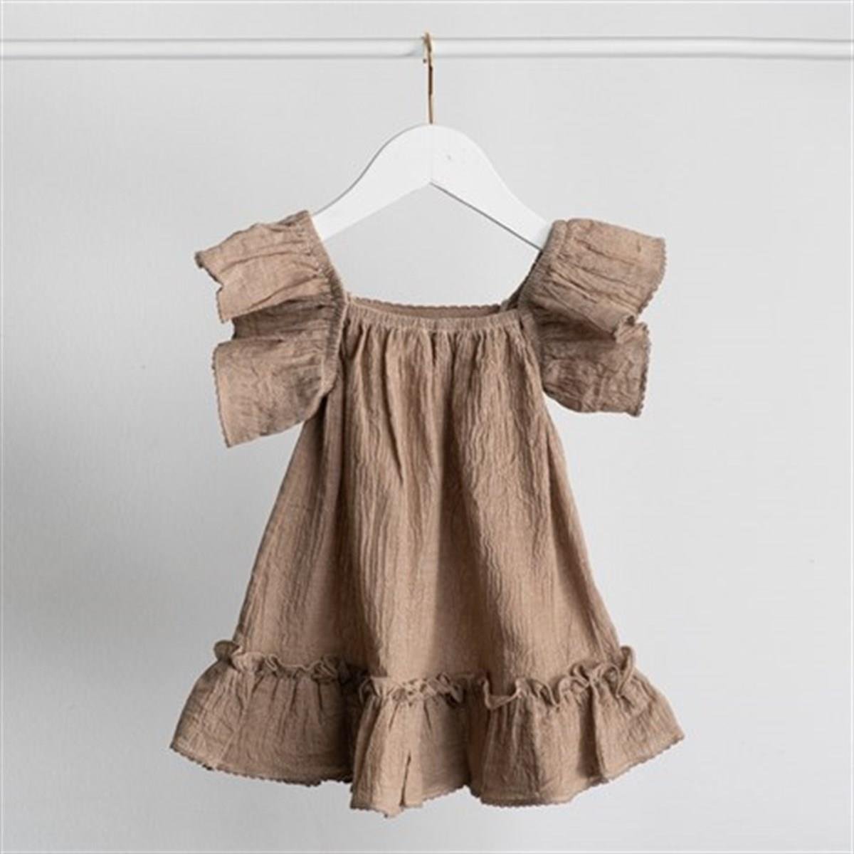 Merli&Rose Şile Bezi Fırfırlı Elbise | Kahverengi