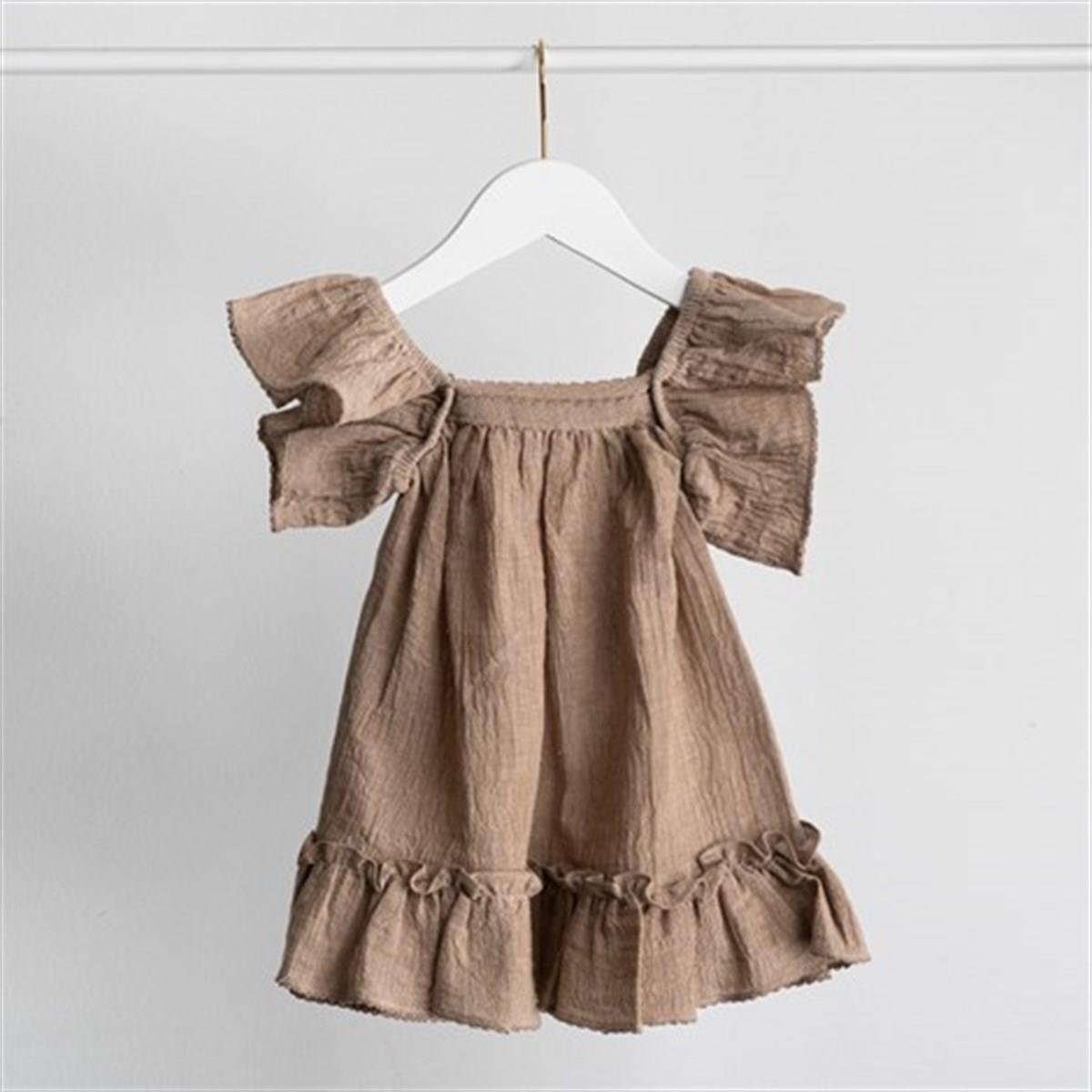 Merli&Rose Şile Bezi Fırfırlı Elbise | Kahverengi