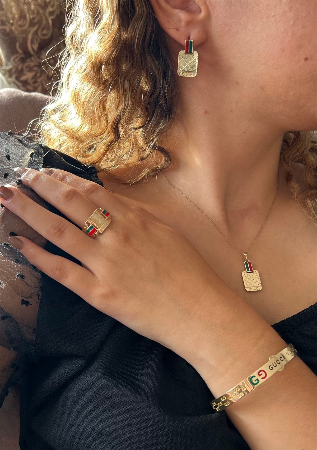 Guccı Model Tasarım Altın Set 