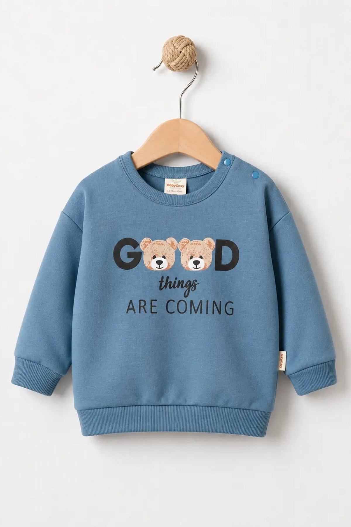 BabyCosy Erkek Bebek 3-24 Ay Ayıcık Desenli Sweatshirt İndigo