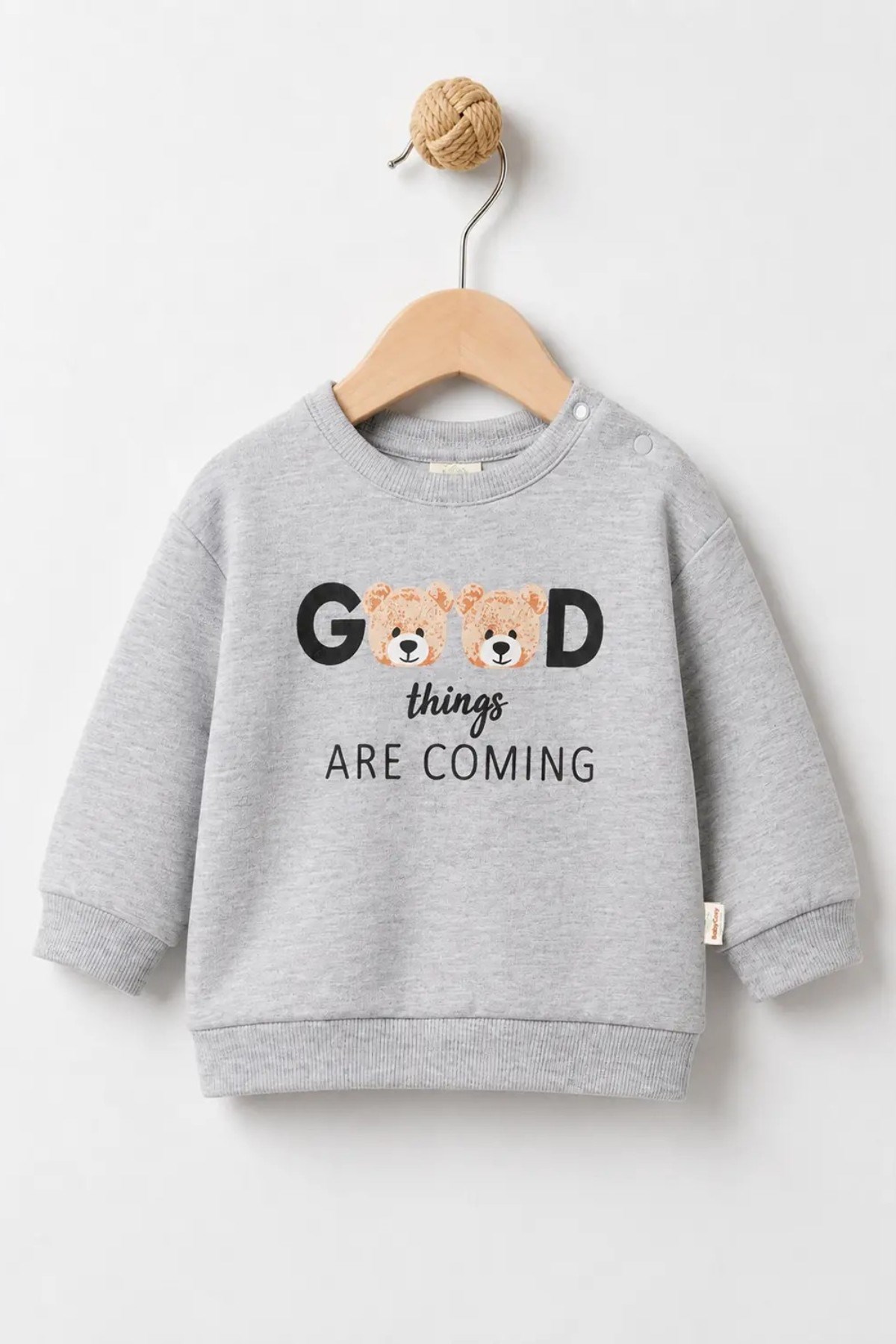 BabyCosy Erkek Bebek 3-24 Ay Ayıcık Desenli Sweatshirt Gri