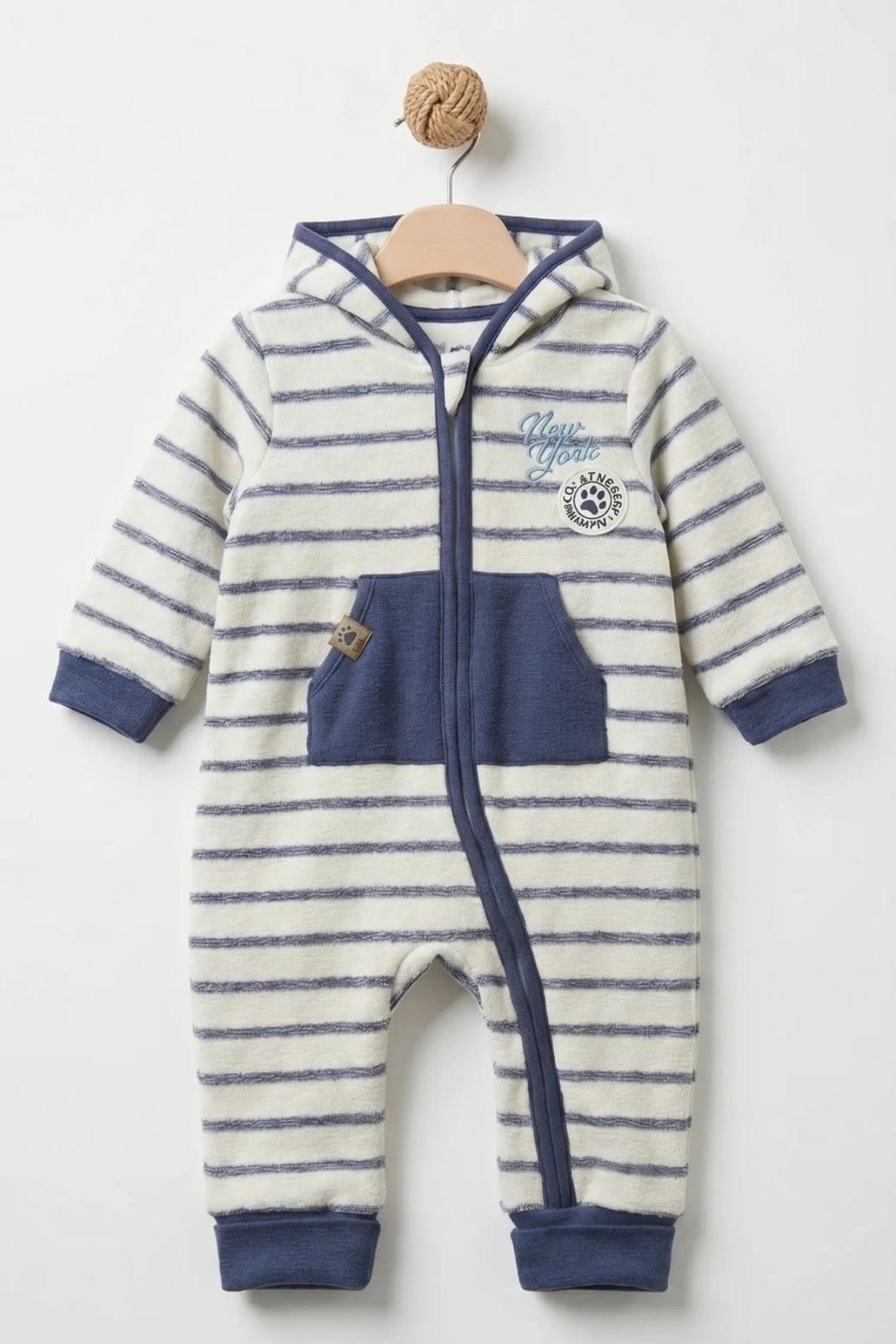 BabyCosy Erkek Bebek 3-24 Ay Uzun Kollu Kapüşonlu Fermuarlı Tulum Lacivert