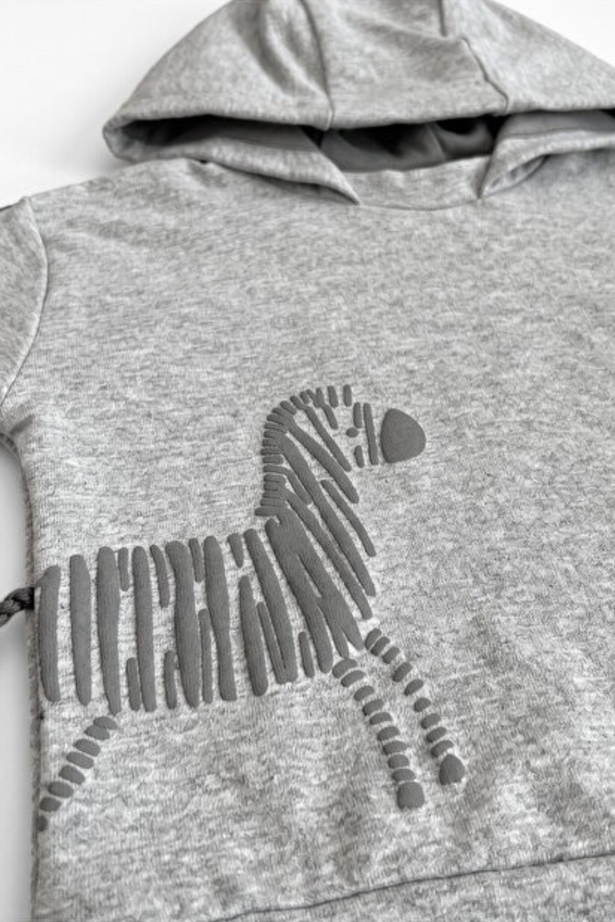 BabyCosy Erkek Bebek 3-24 Ay Zebra Desenli Kapüşonlu Eşofman Takımı Gri