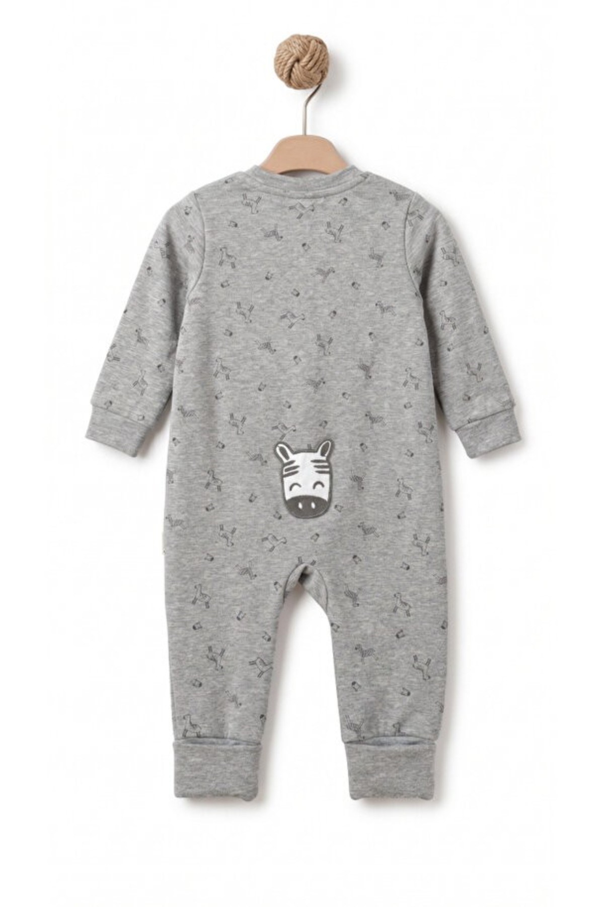 BabyCosy Erkek Bebek 3-24 Ay Zebra Desenli Fermuarlı Tulum Gri