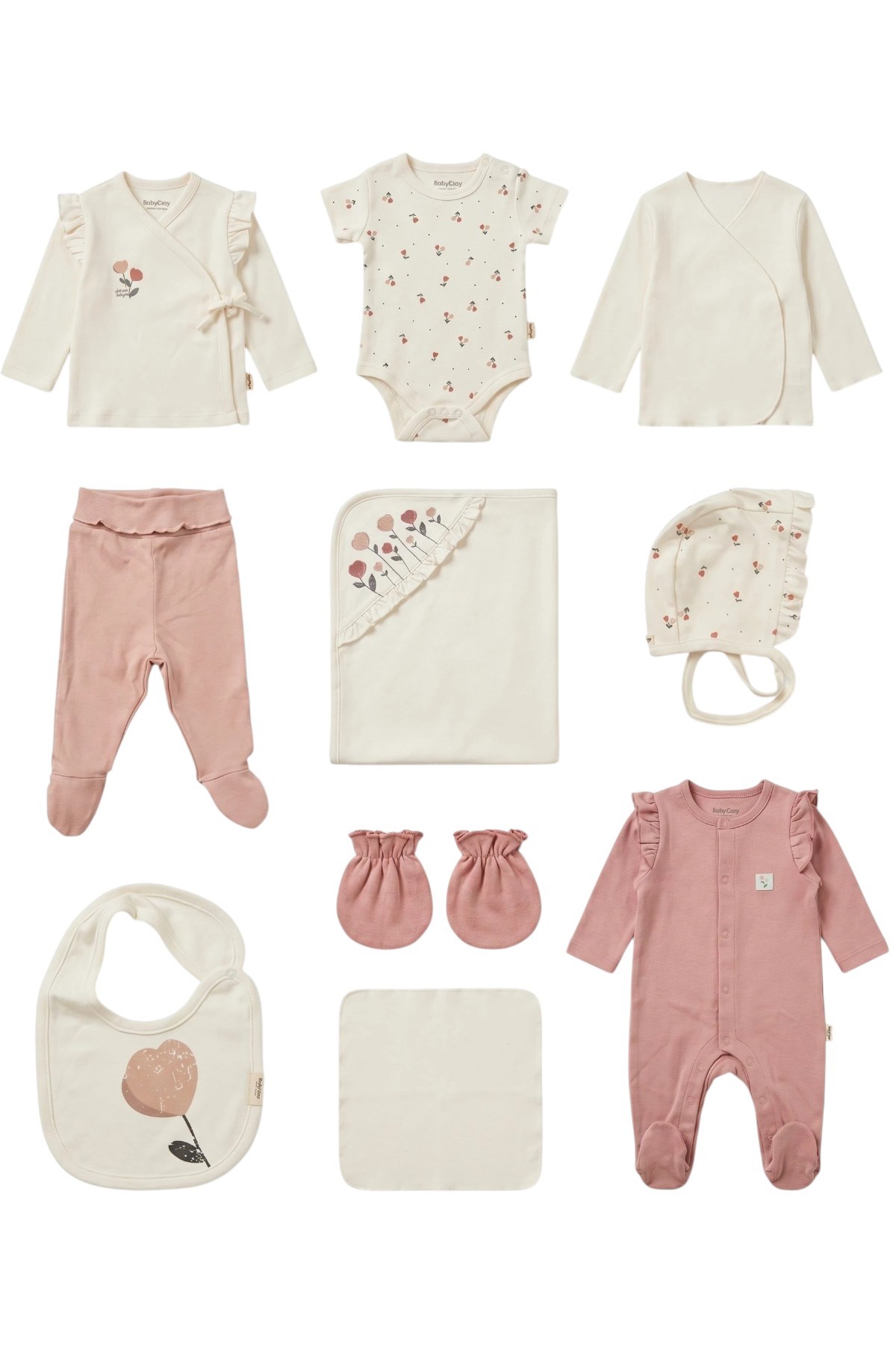 BabyCosy Kız Bebek %100 Organik Pamuk 10'lu Hastane Çıkış Seti Ekru