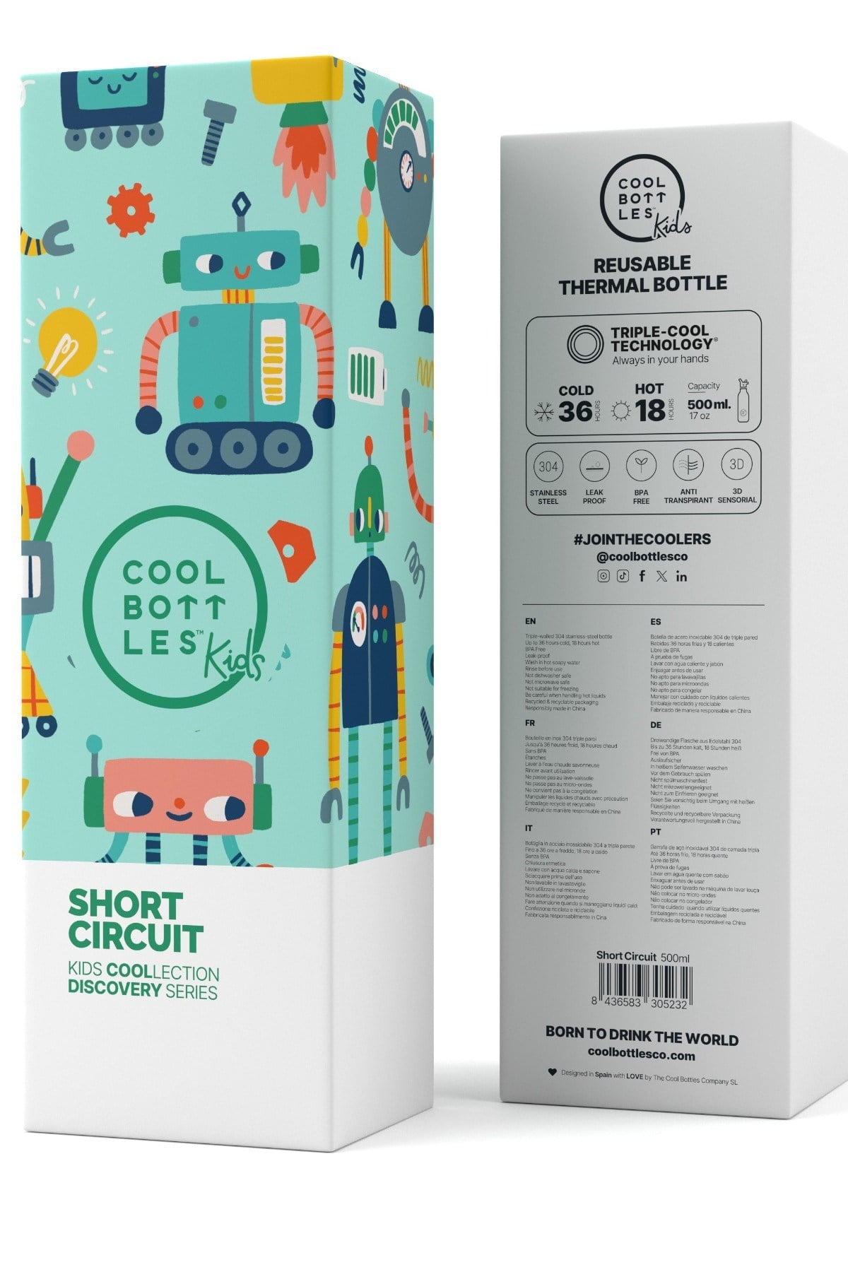 Cool Bottles Erkek Çocuk 500 ml SHORT CİRCUİT Bottle Su Yeşili