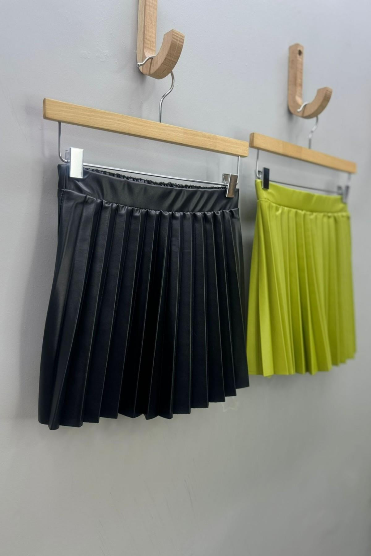 Cuties Kız çocuk Pileli Deri Etek 3549 Siyah