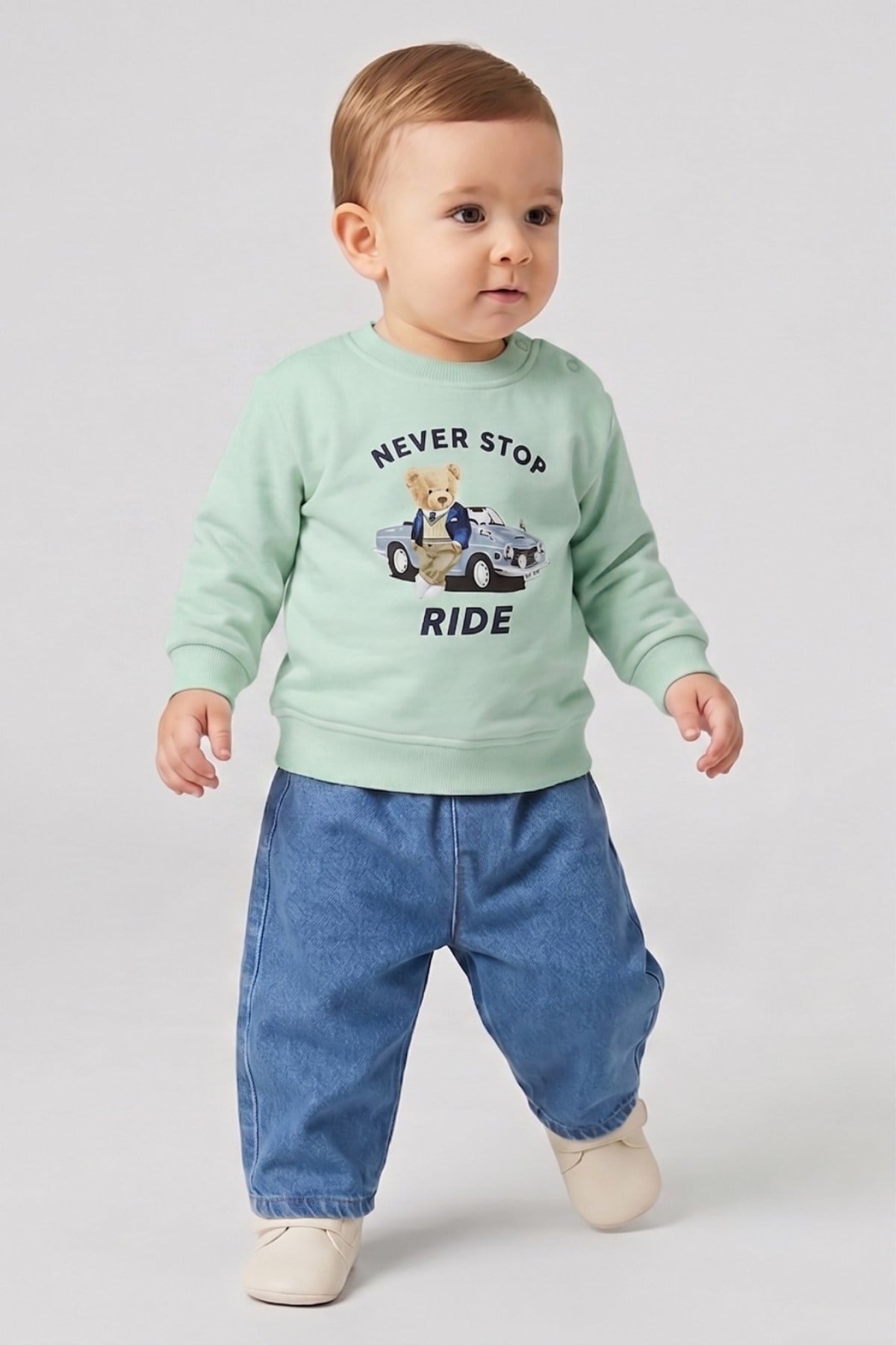 Dmb Erkek Bebek 1-3 Yaş  Mevsimlik Sweat- Jean Takım Mint