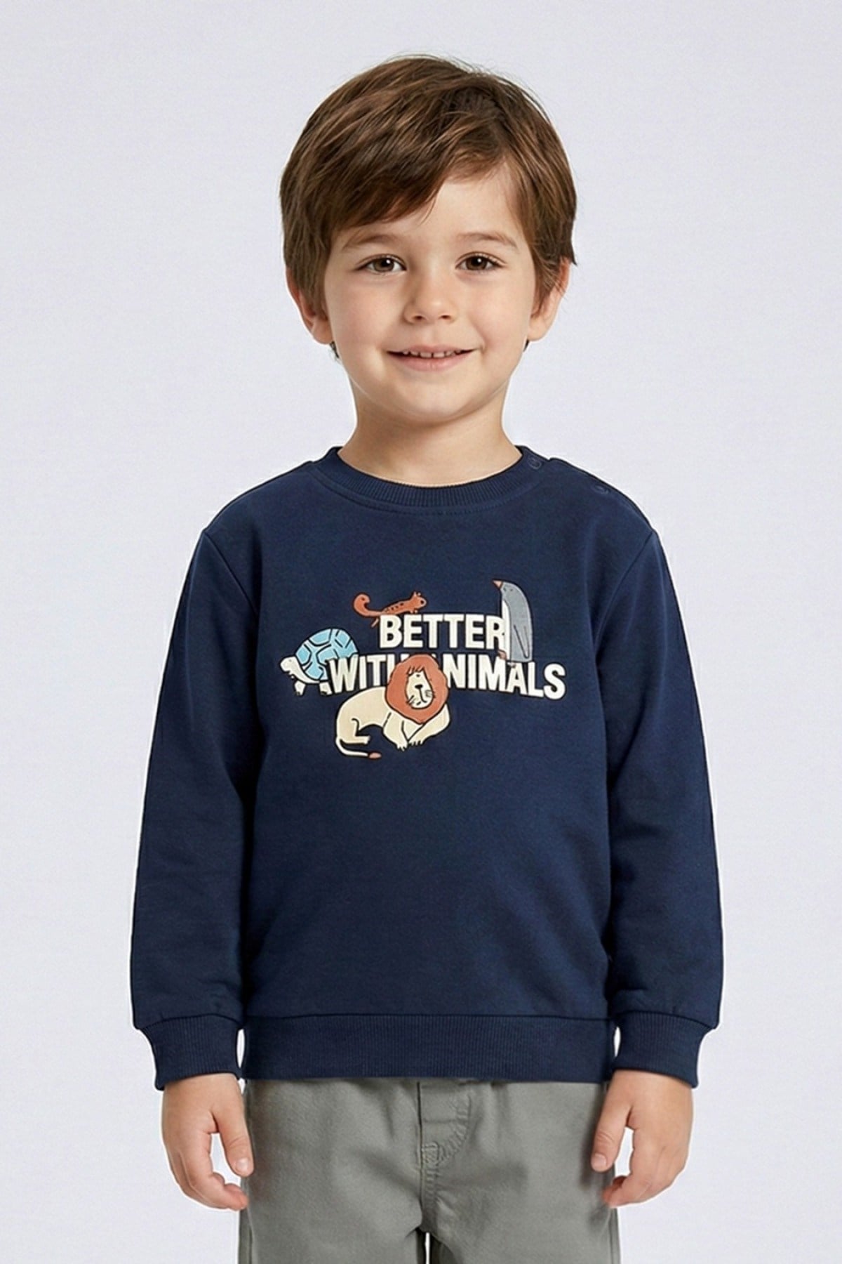 Dmb Erkek Çocuk 1-7 Yaş Animal Baskılı Mevsimlik Sweatshirt Lacivert