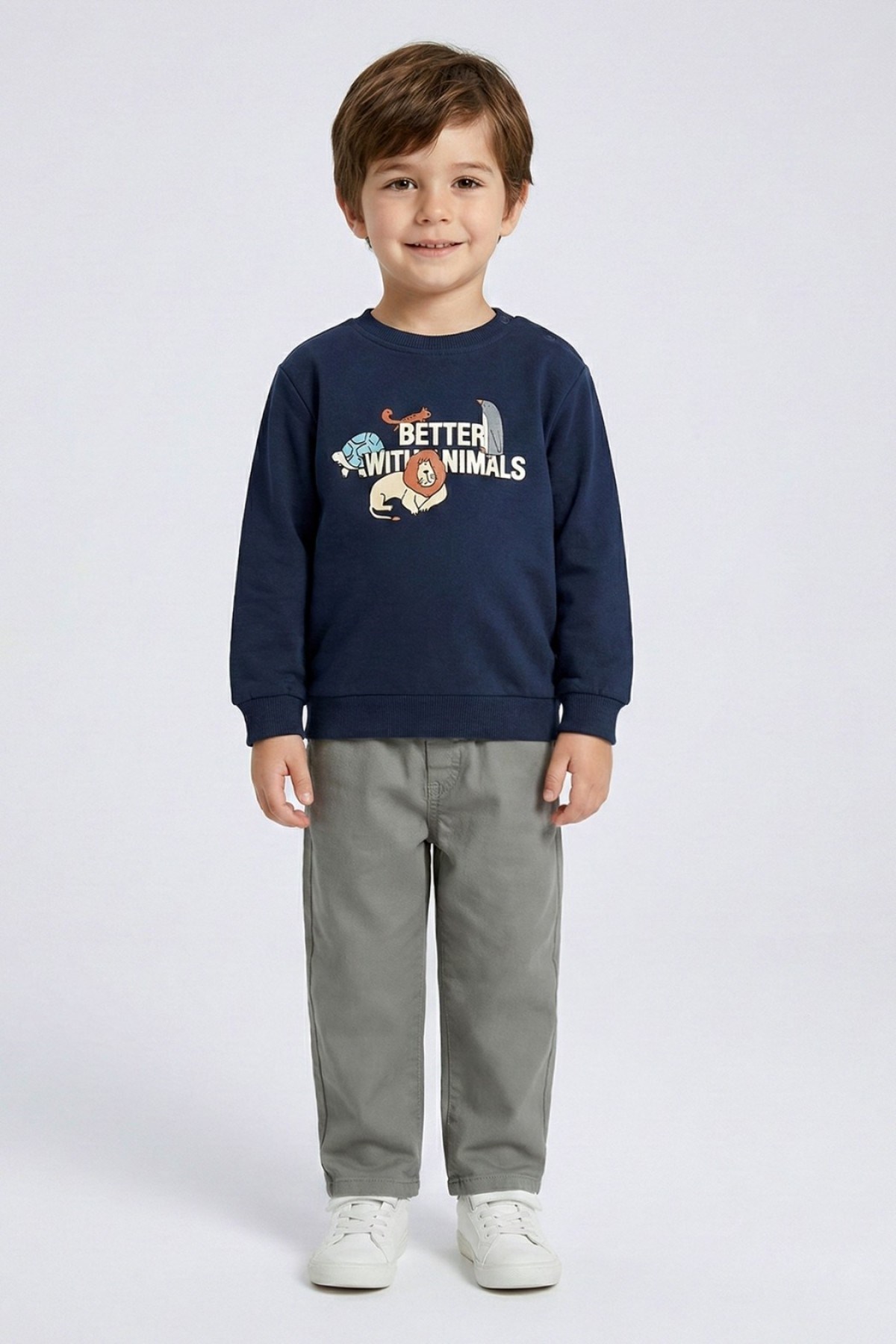 Dmb Erkek Çocuk 1-7 Yaş Animal Baskılı Mevsimlik Sweatshirt Lacivert