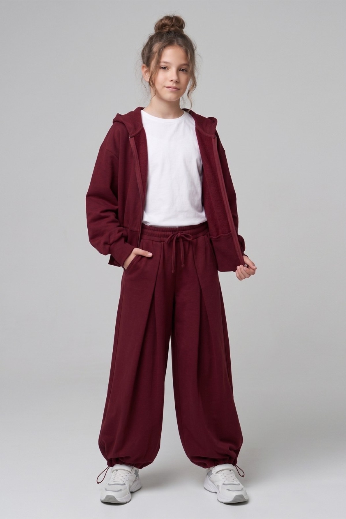Dmb Kız Çocuk 9-14 Yaş Kapüşonlu Crop Hırka Bordo