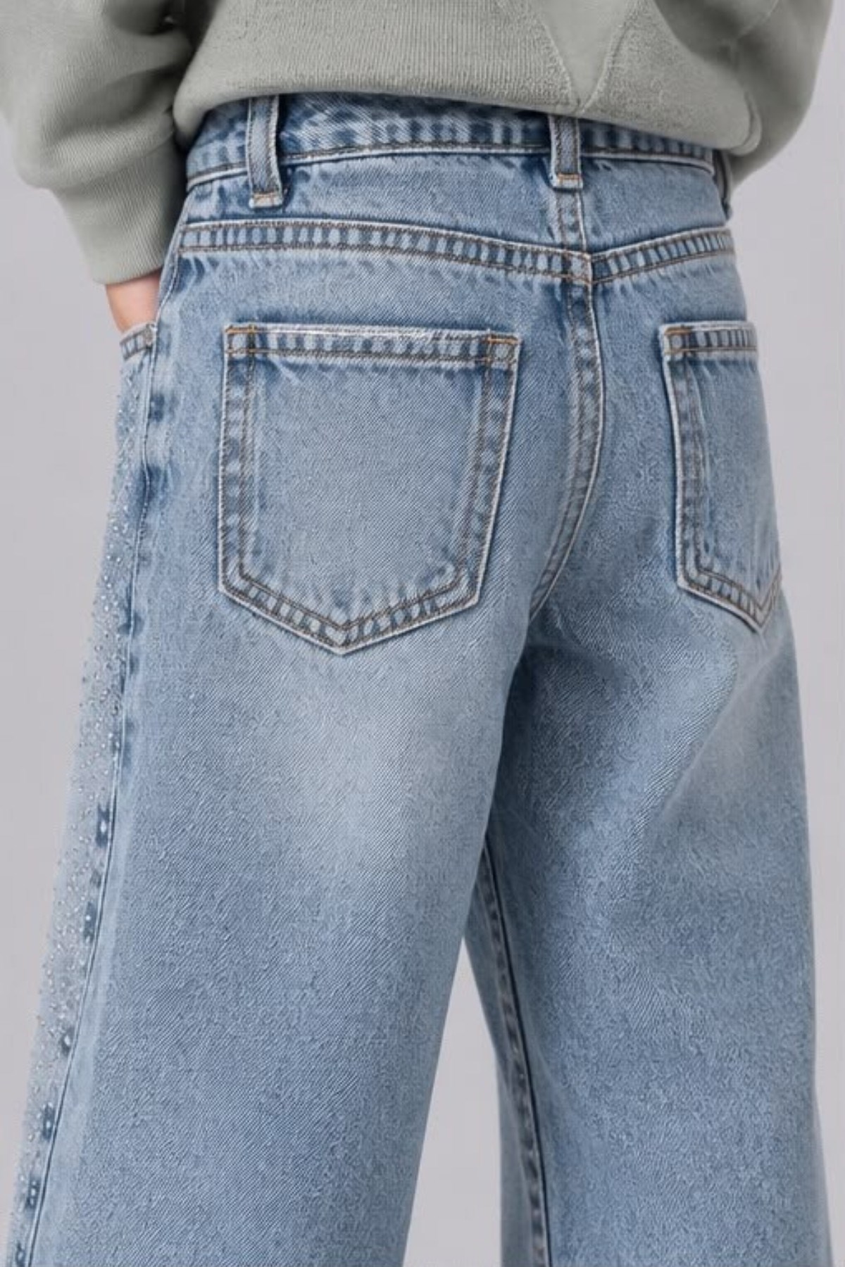 Escabel Kız Bebek 1-5 Yaş Taş İşlemeli Denim Pantolon Kot Mavi