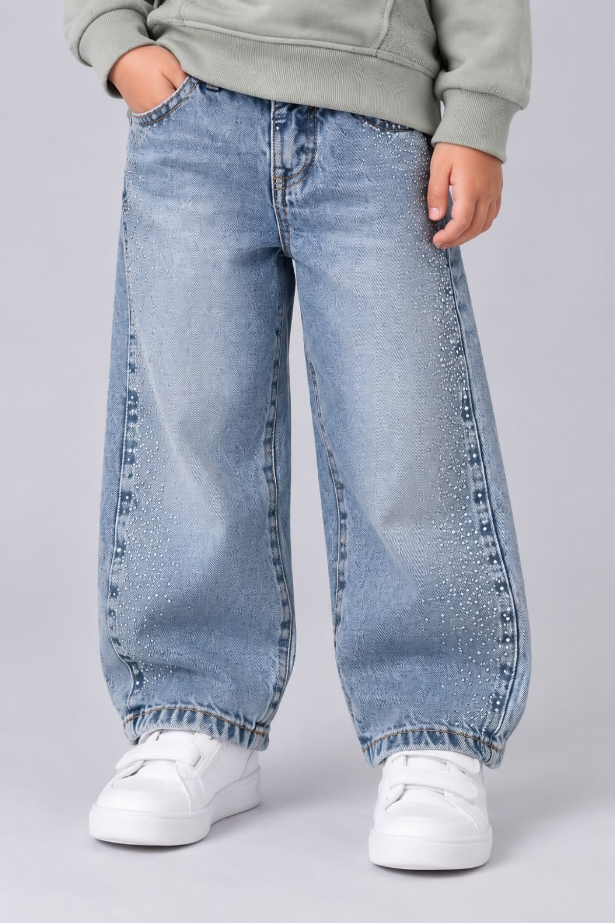 Escabel Kız Bebek 1-5 Yaş Taş İşlemeli Denim Pantolon Kot Mavi