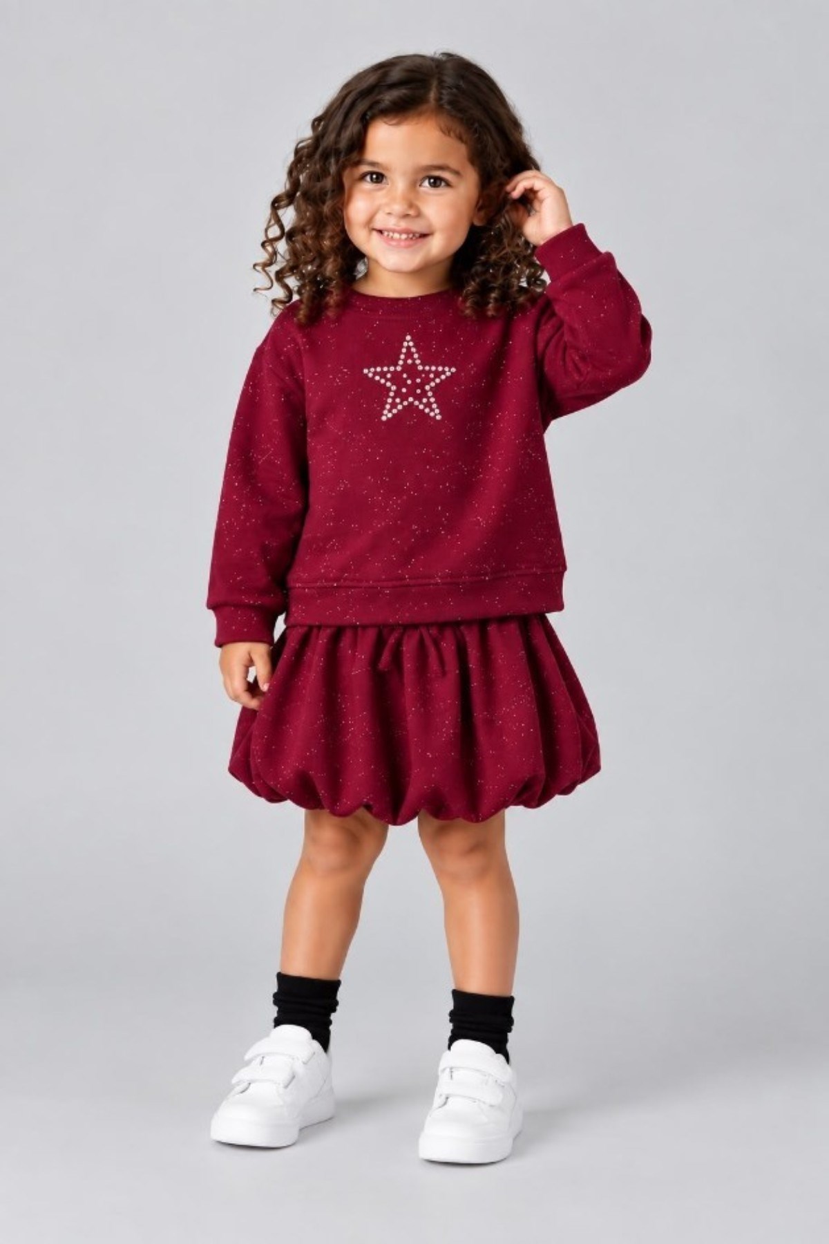 Escabel Kız Bebek 1-5 Yaş Zımba Nakışlı Sweatshirt Bordo