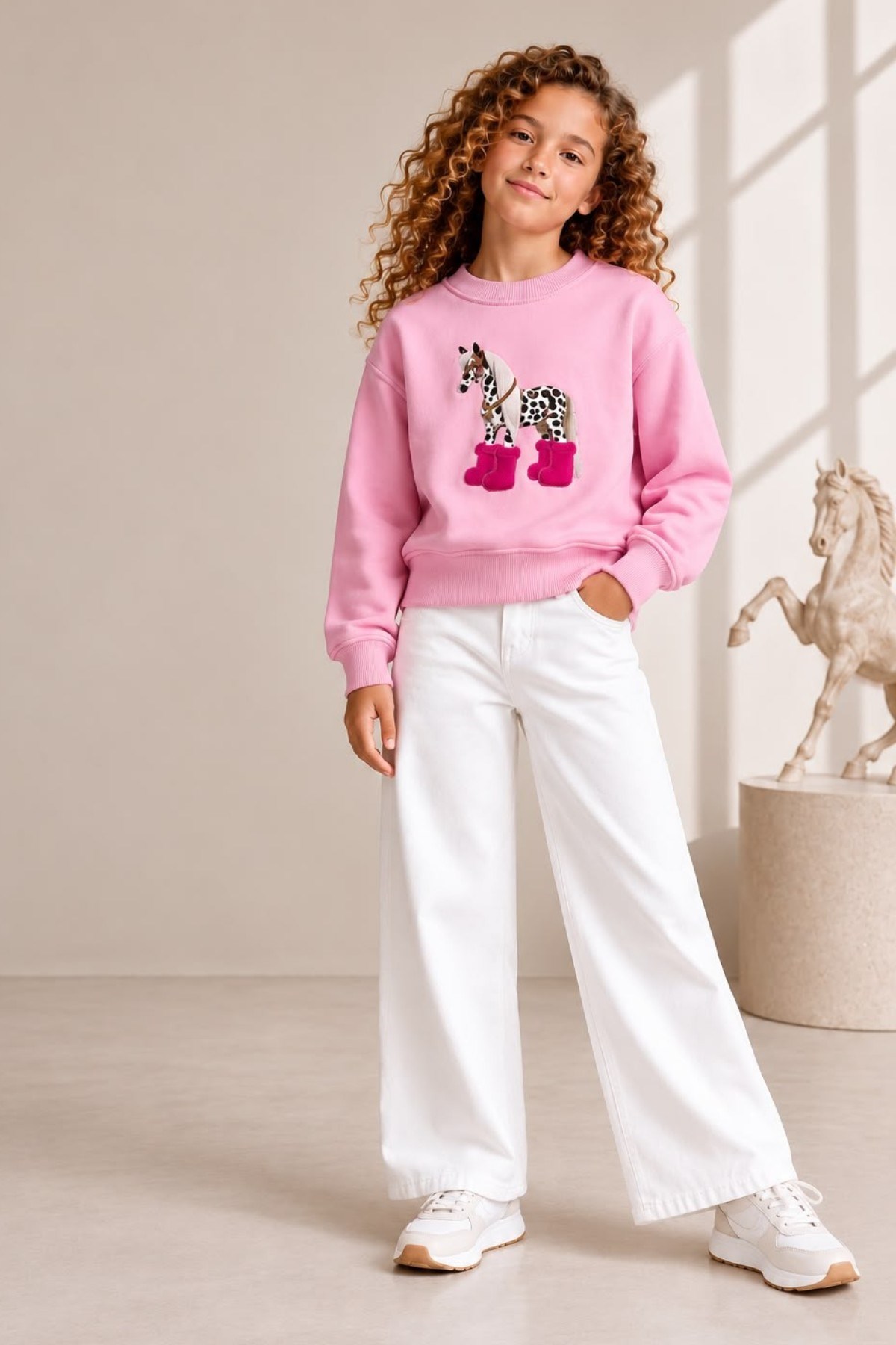 Escabel Kız Çocuk 5-14 Yaş Palazzo Denim Pantolon Beyaz