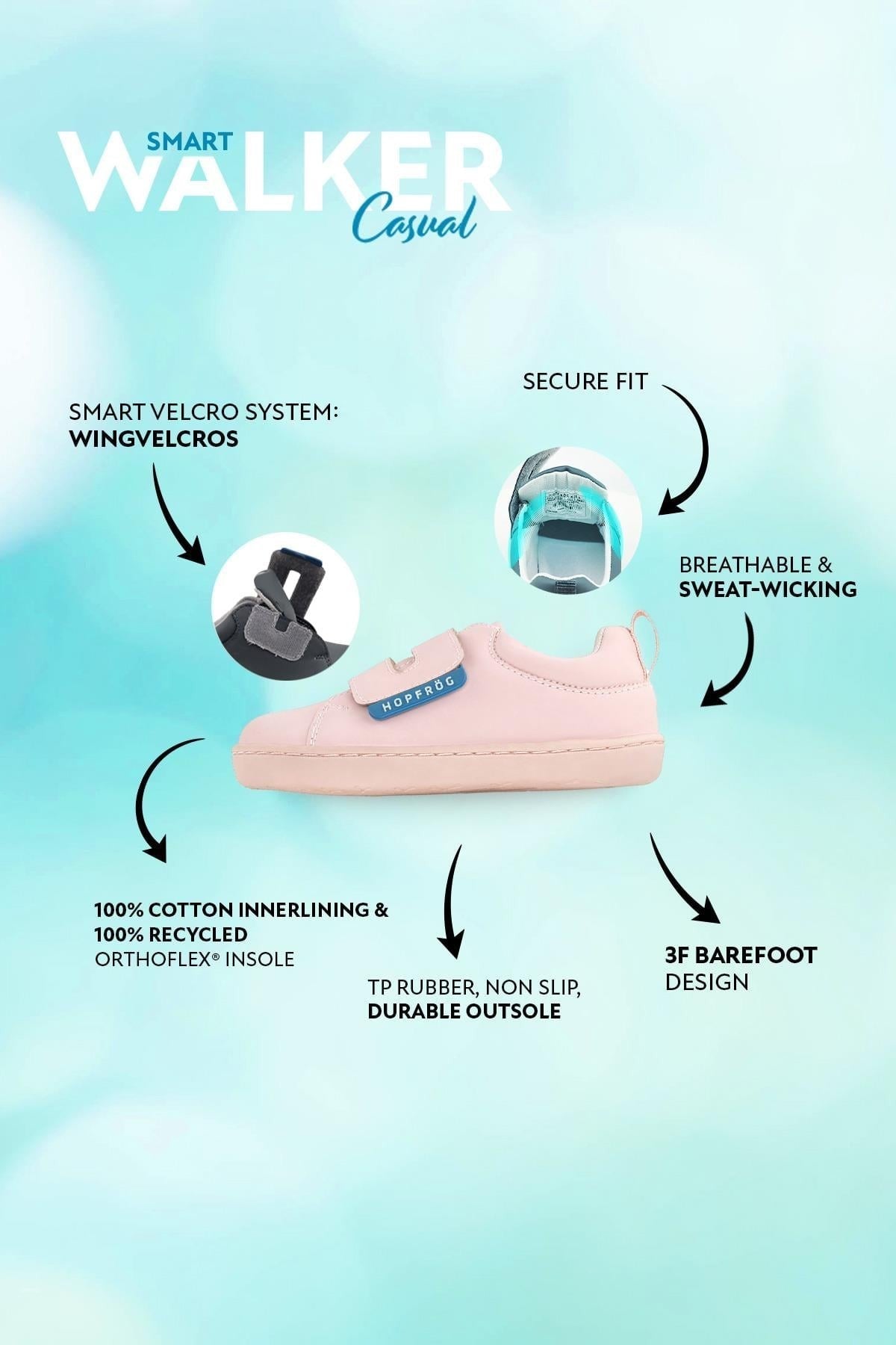 Hopfrög Unisex Smart Walker Casual Çocuk Ayakkabı Pembe