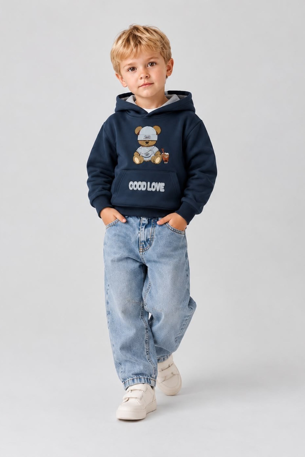 Jacklions Erkek Bebek 1-5 Yaş Ayıcık Desenli Sweatshirt Lacivert
