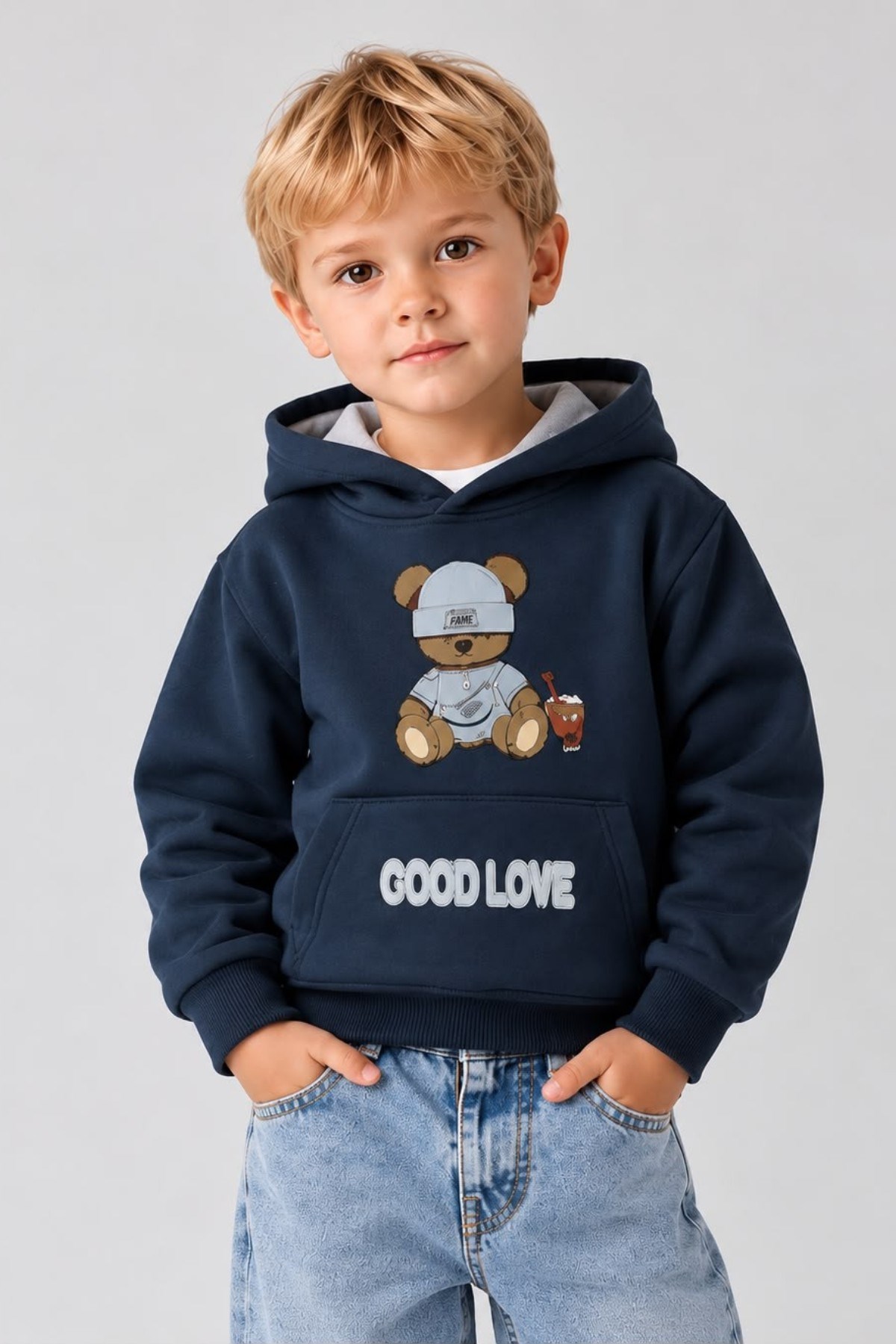 Jacklions Erkek Bebek 1-5 Yaş Ayıcık Desenli Sweatshirt Lacivert
